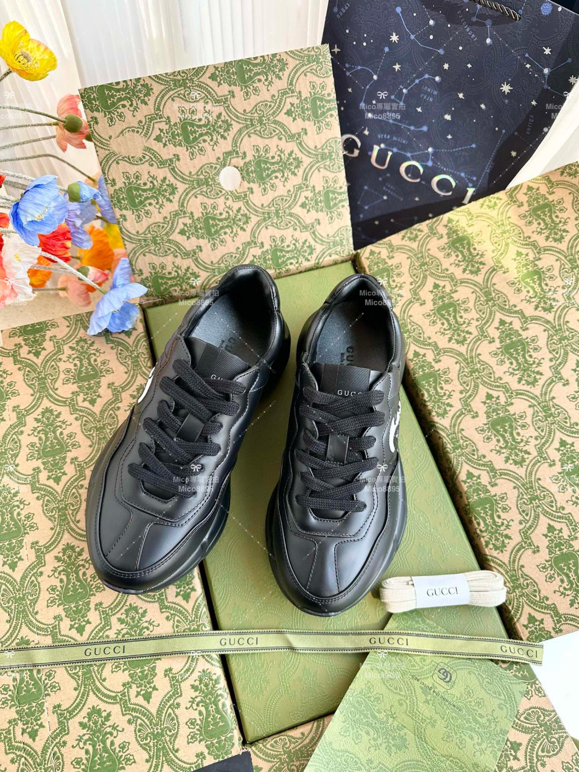 GUCCI Rhyton運動系列 復古老爹鞋 黑底 休閒鞋 情侶款/男鞋/女鞋/SIZE：女款35-40 男款39-45  