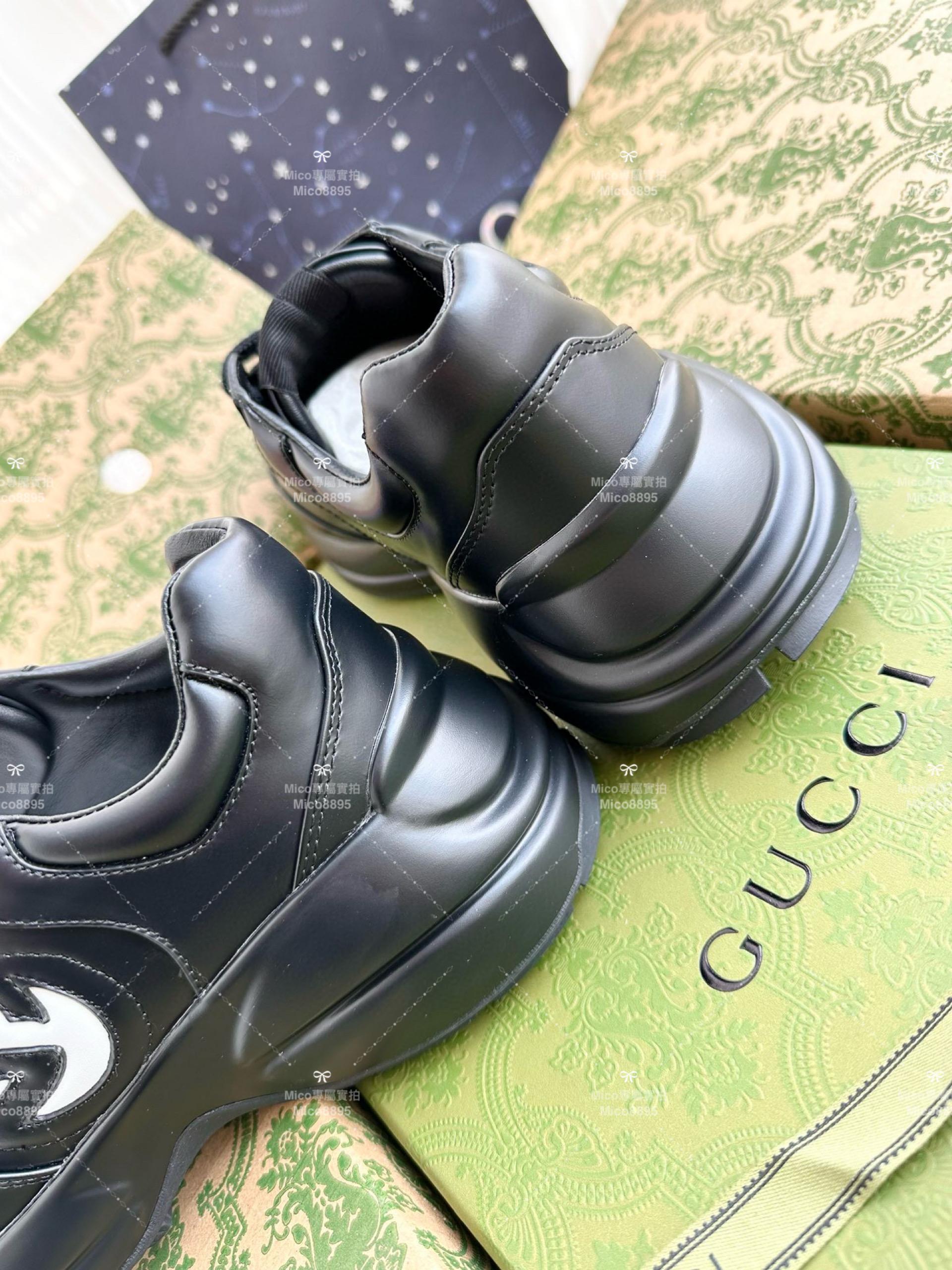 GUCCI Rhyton運動系列 復古老爹鞋 黑底 休閒鞋 情侶款/男鞋/女鞋/SIZE：女款35-40 男款39-45  