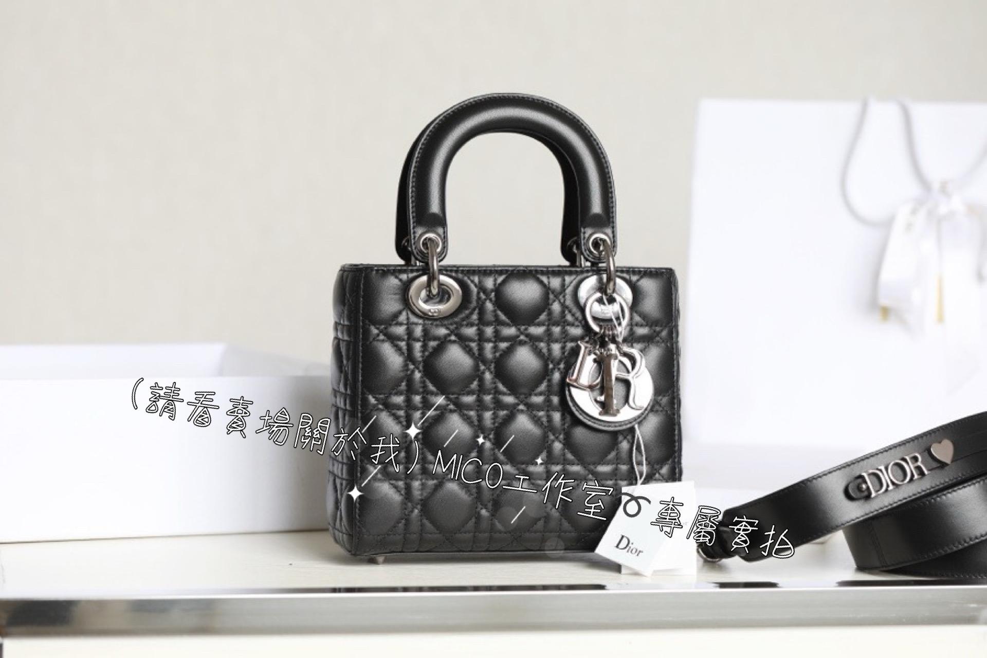 DIOR LadyDior 四格黛妃包 MY ABC DIOR  黑色槍釦/小羊皮/20cm