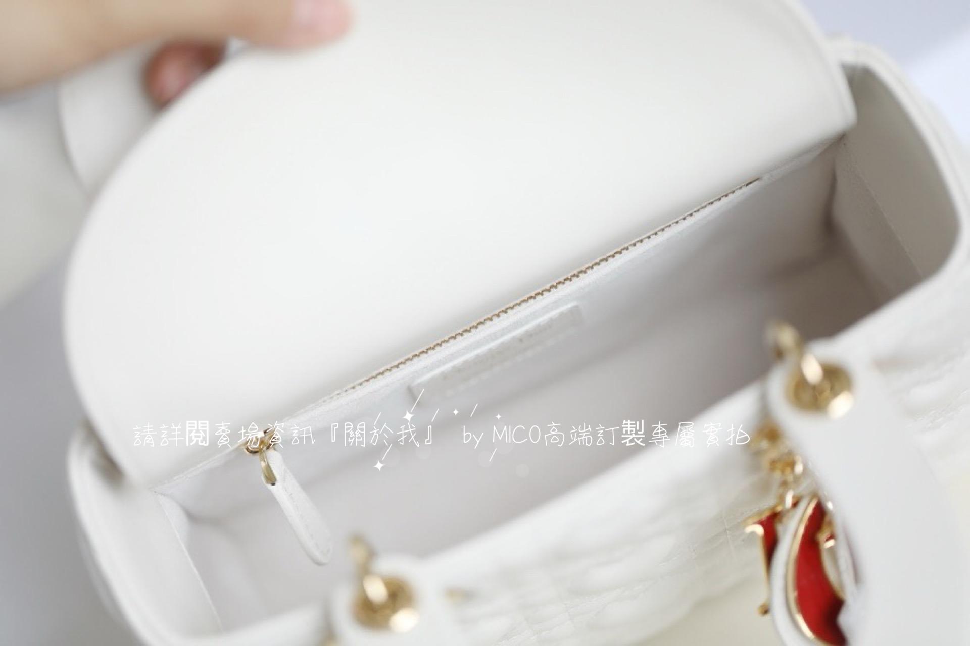 DIOR 愛心藤格紋/羊皮/白色/金釦 Lady Dior My ABCDior 手袋 Dioramour 限定系列 20cm