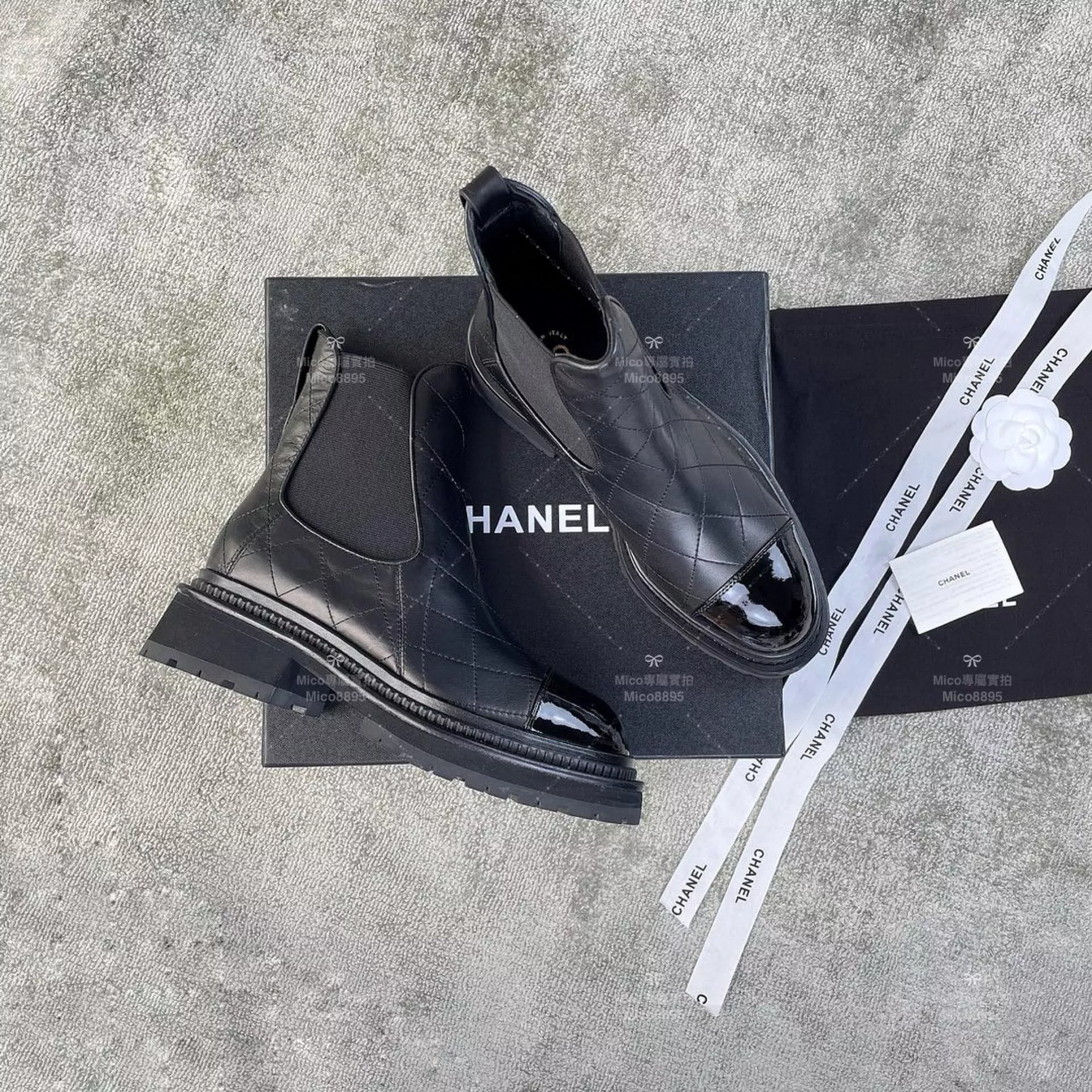 Chanel 小香23B 黑色 菱格切爾西短靴 SIZE 35-39(可訂製40）