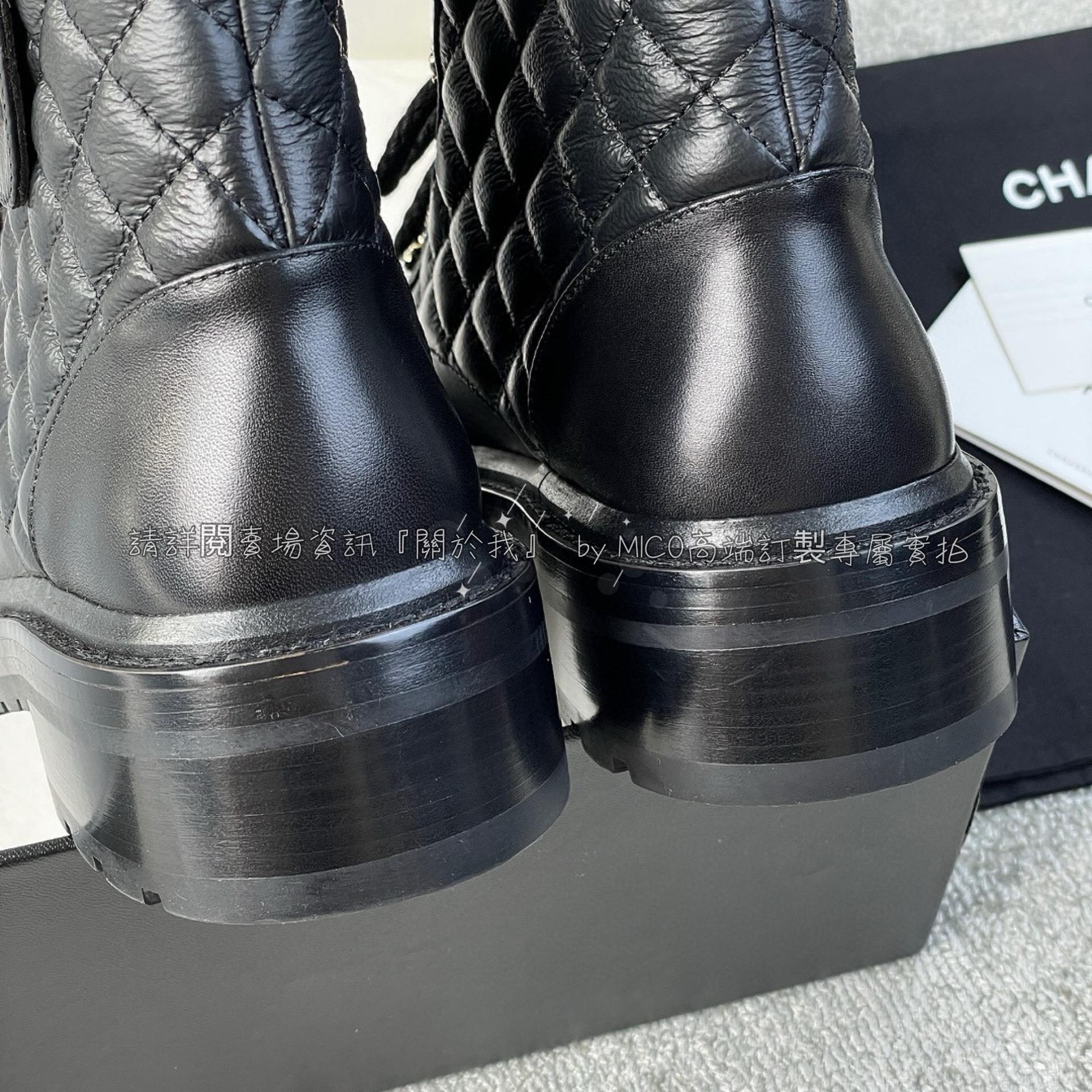 Chanel 經典菱格紋機車靴/短靴/ 啞光黑色 SIZE 35-39(可訂製40）