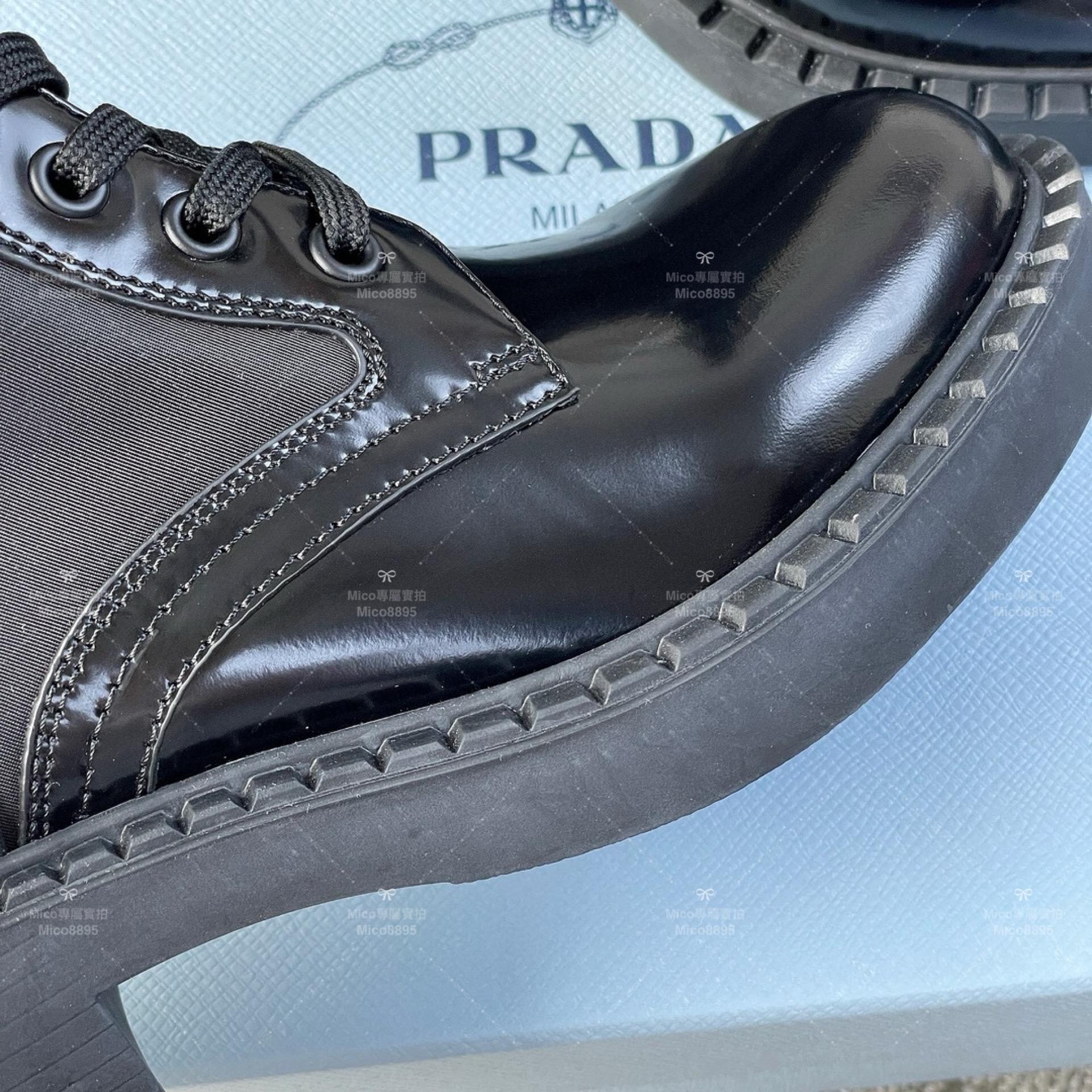 Prada 經典款繫帶黑色馬丁靴 底厚4cm 35-40