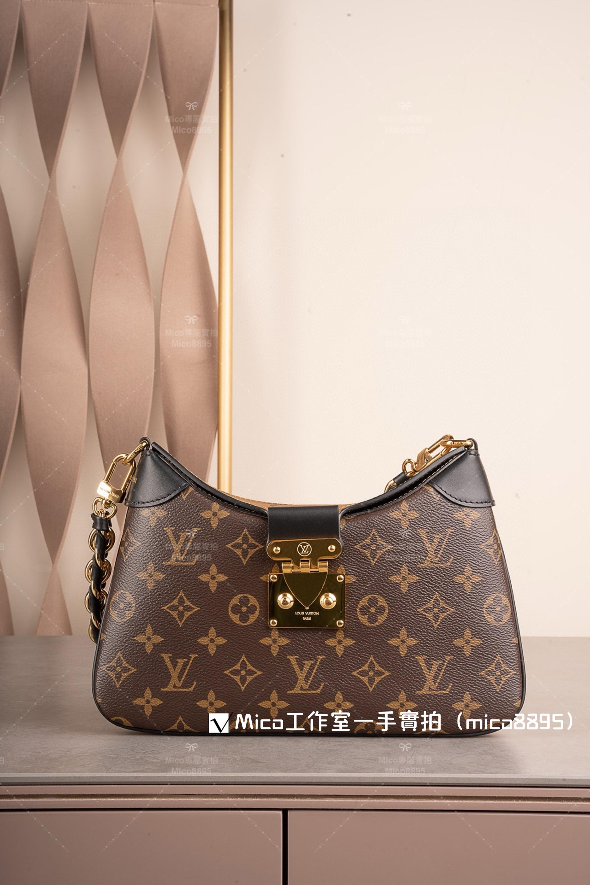 LV Twinny 老花牛角包 M46659 經典S-lock 鎖扣與編織鏈帶手柄 29cm