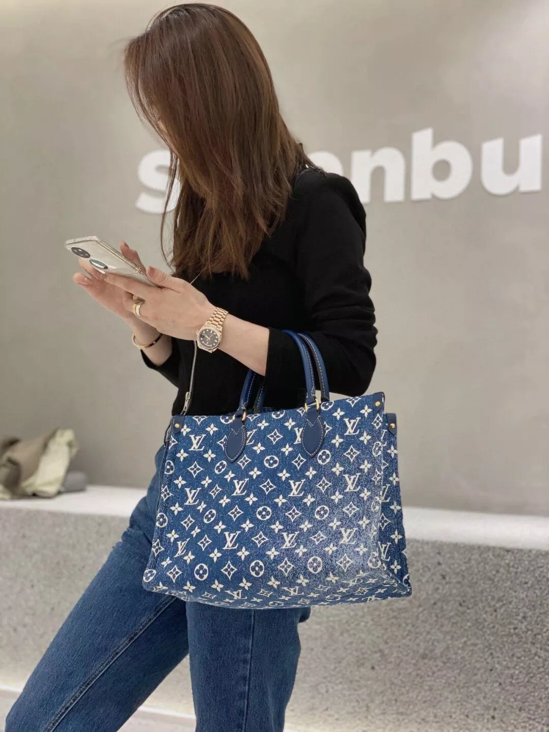 LV 中國限定款 M59608 單寧牛仔 OnTheGO 托特包 31CM