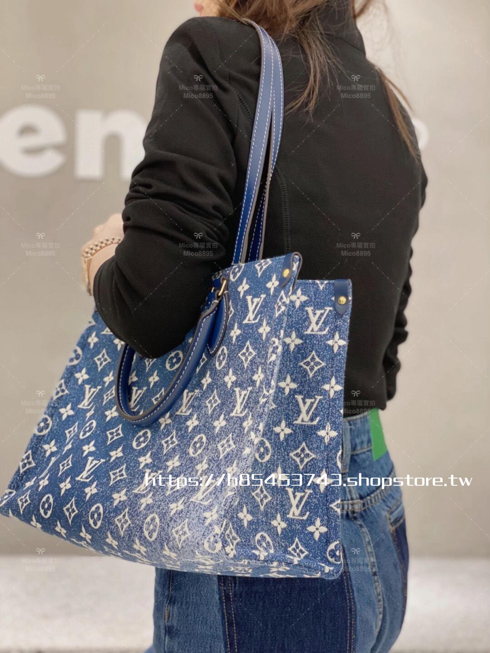 LV 中國限定款 M59608 單寧牛仔 OnTheGO 托特包 31CM