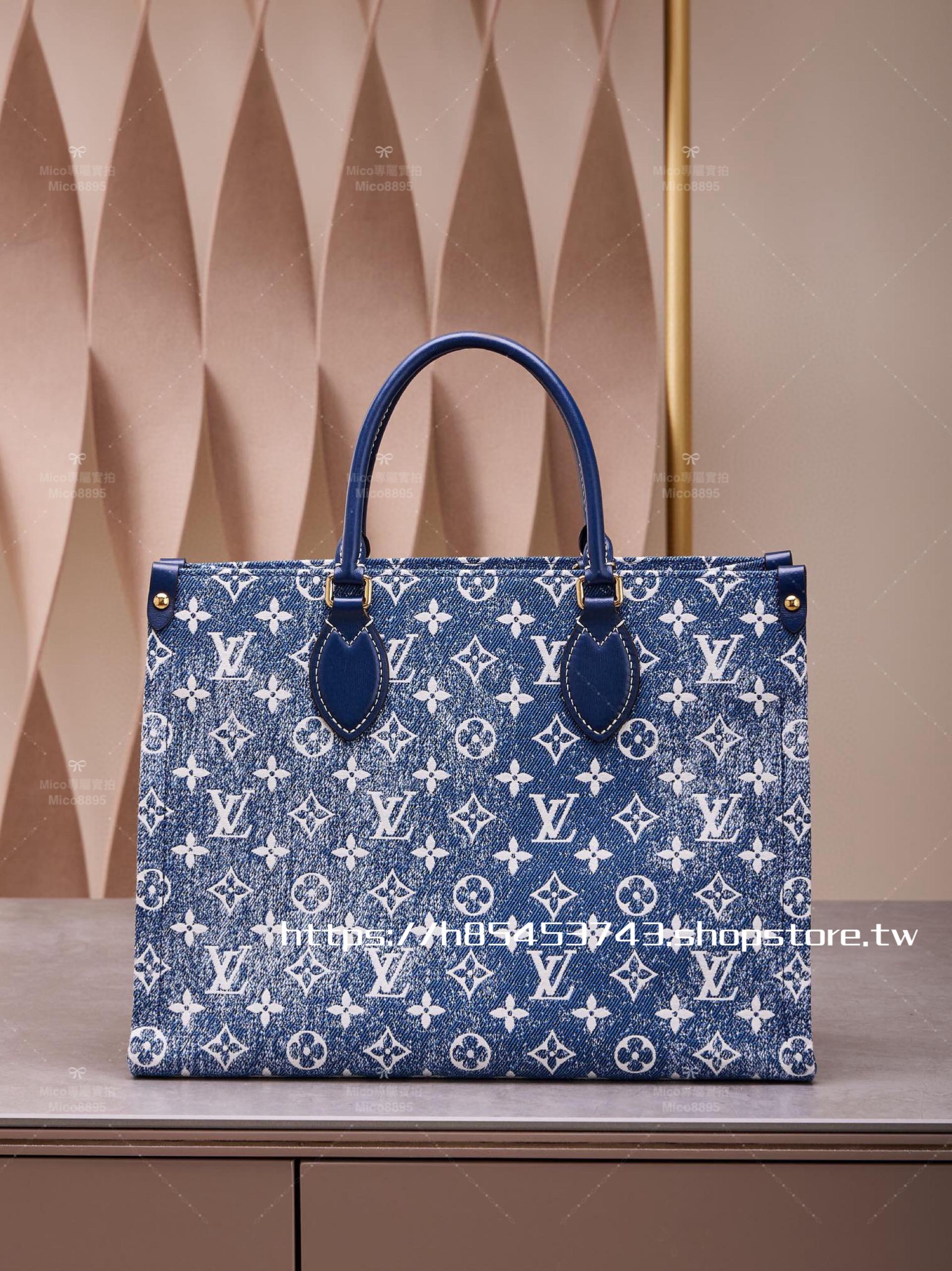 LV 中國限定款 M59608 單寧牛仔 OnTheGO 托特包 31CM