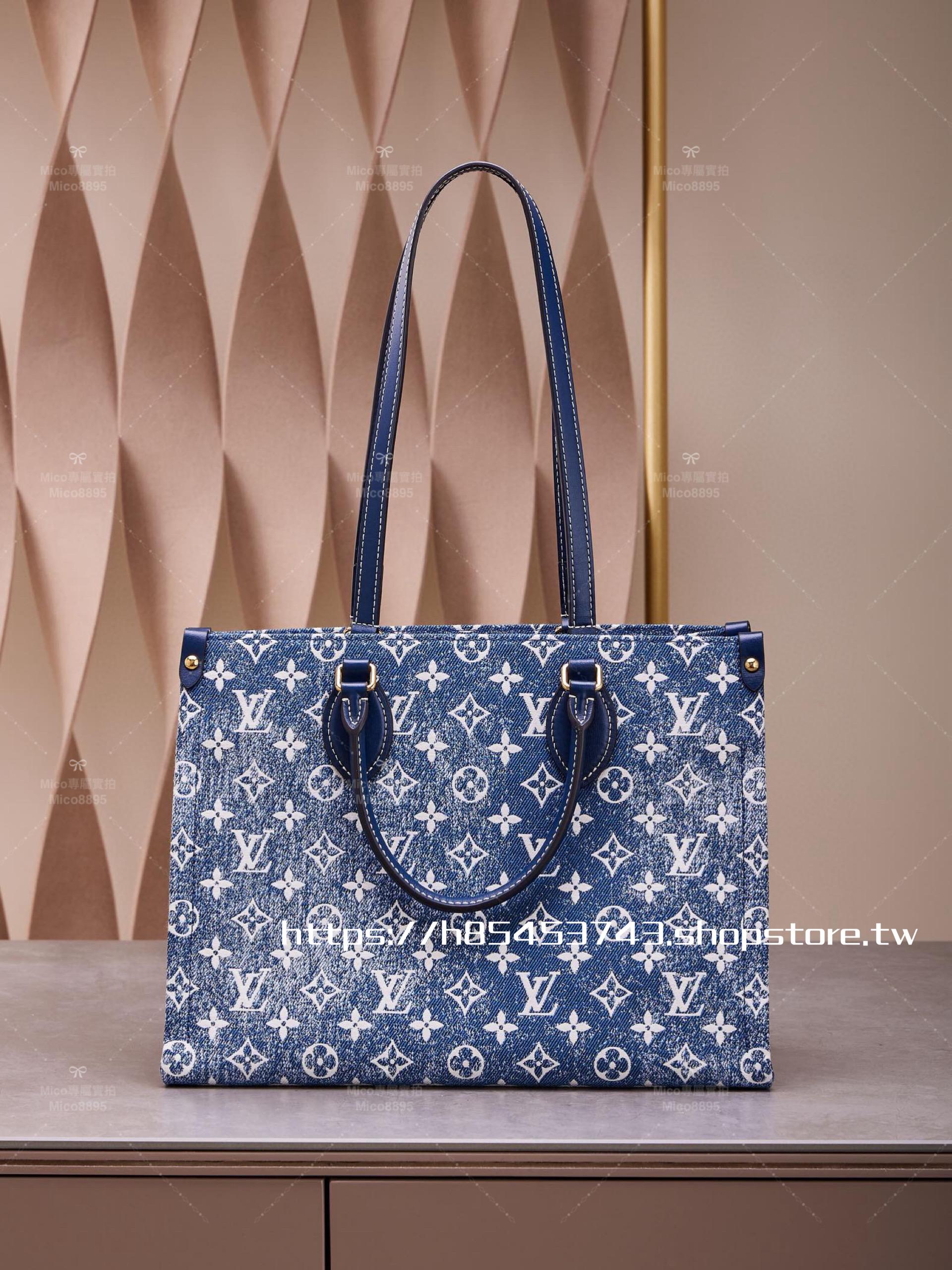 LV 中國限定款 M59608 單寧牛仔 OnTheGO 托特包 31CM