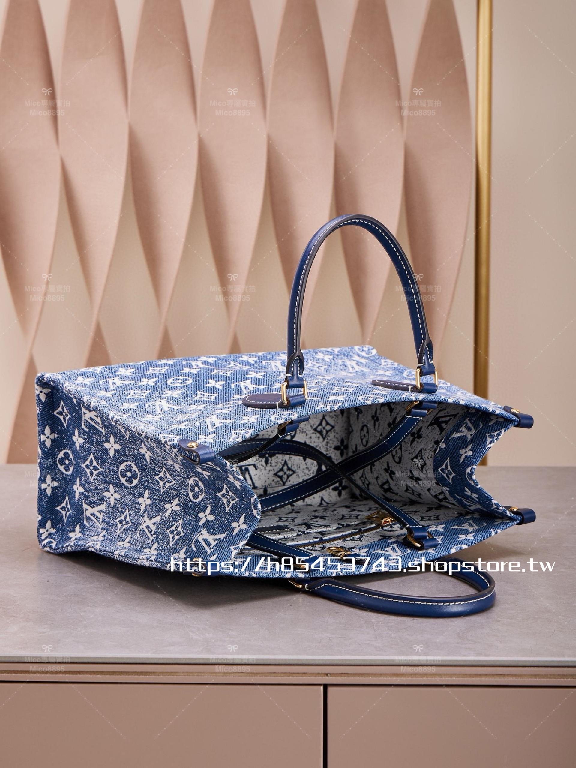 LV 中國限定款 M59608 單寧牛仔 OnTheGO 托特包 31CM