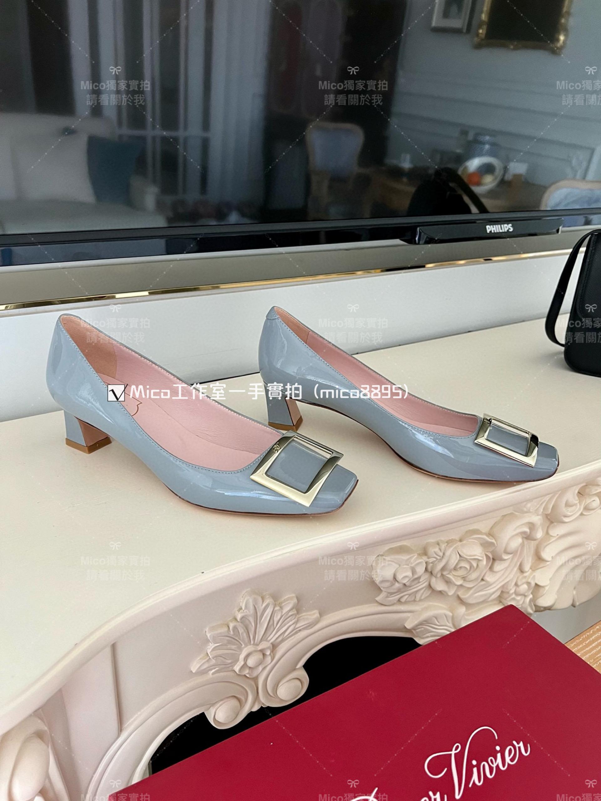 Roger vivier 煙灰色/經典款中跟 喇叭跟 漆皮高跟鞋 跟高4.5cm 碼數35-39