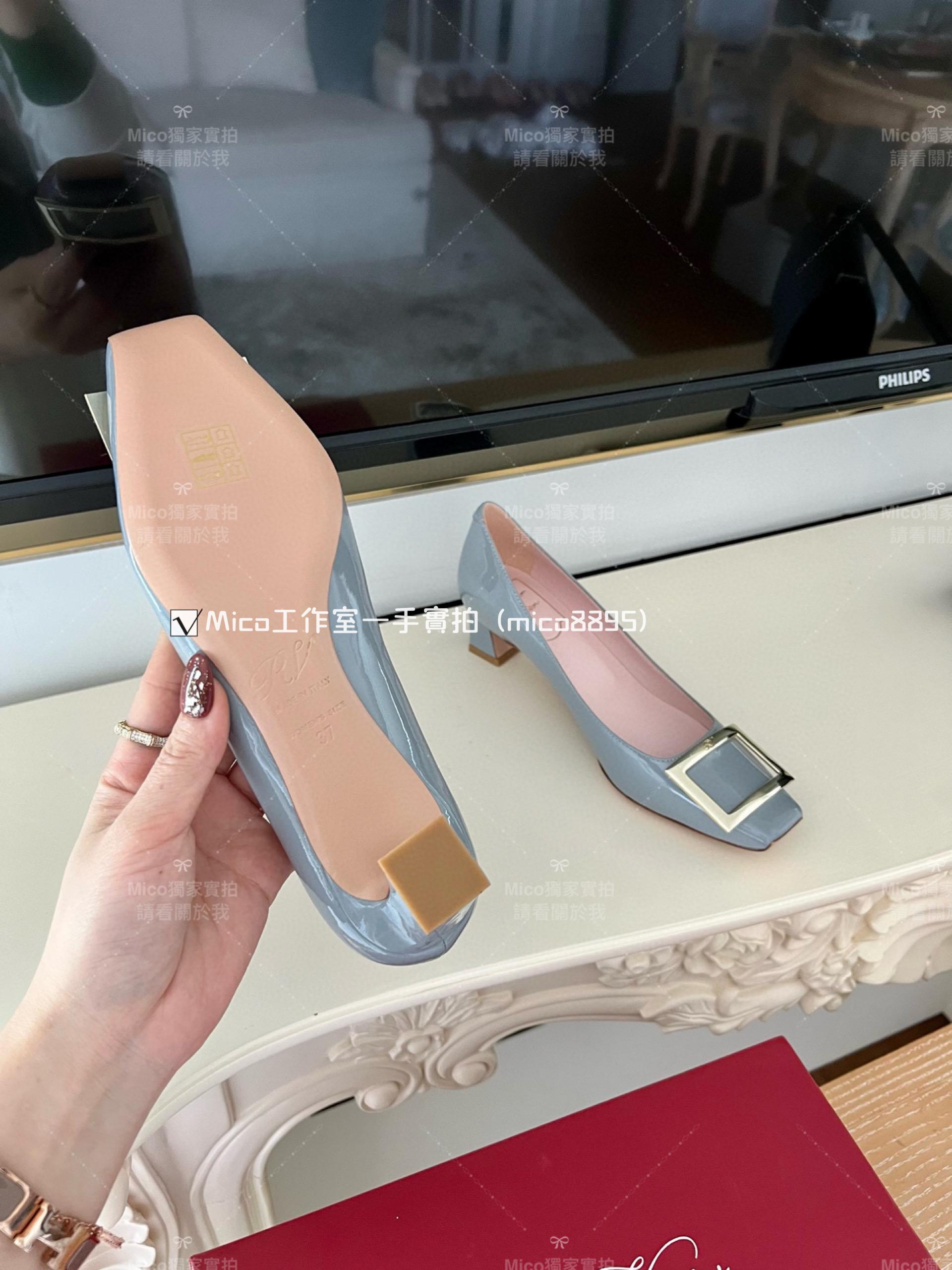 Roger vivier 煙灰色/經典款中跟 喇叭跟 漆皮高跟鞋 跟高4.5cm 碼數35-39