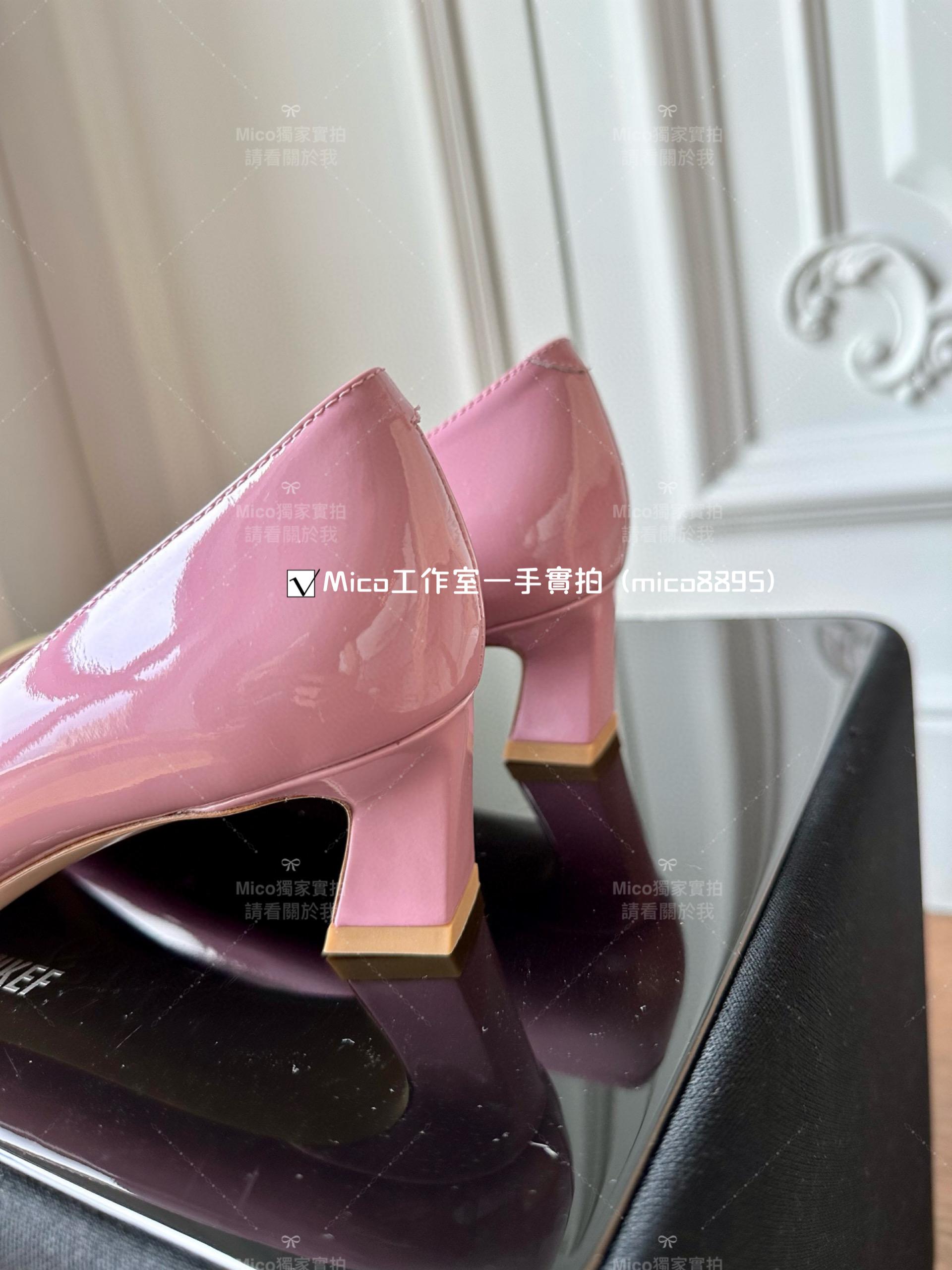 Roger vivier 玫瑰粉/經典款中跟 喇叭跟 漆皮高跟鞋 跟高4.5cm 碼數35-39