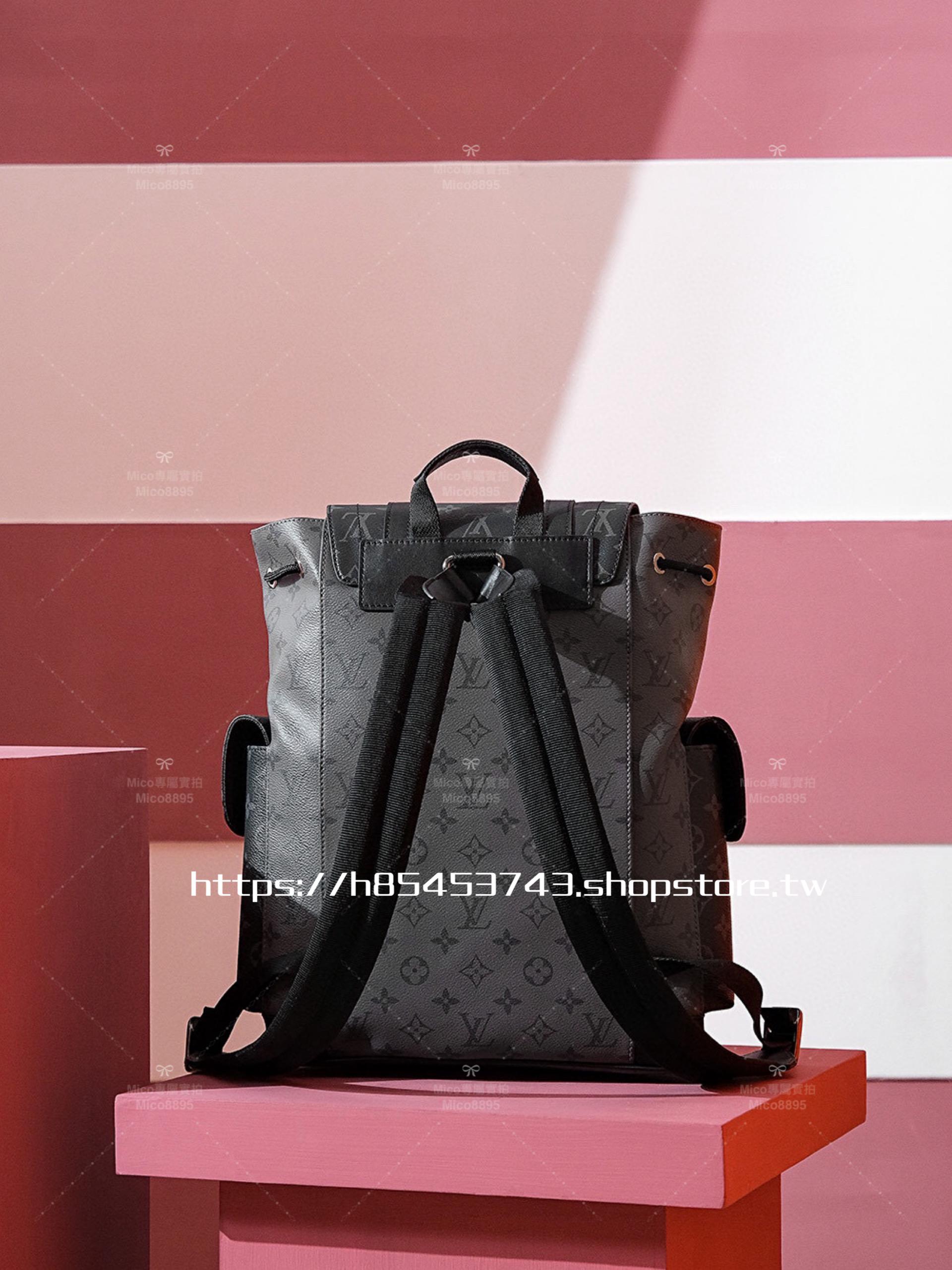 LV 小號 Christopher 黑灰拼老花 雙肩包 背包 旅行包 M46331 尺寸:32*39*12cm  