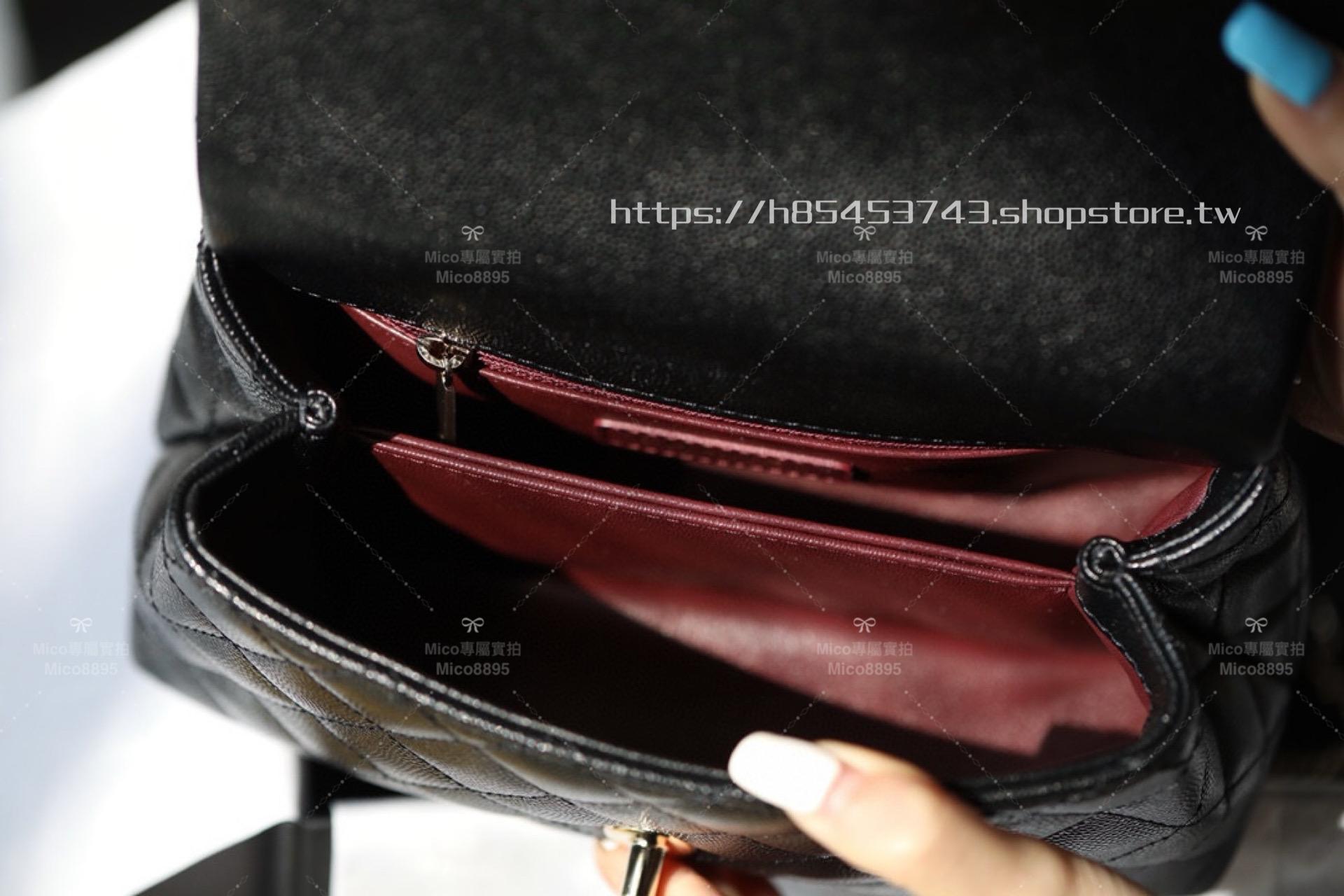 CHANEL 小號/黑/黑球手腕淡金扣 coco handle 24cm