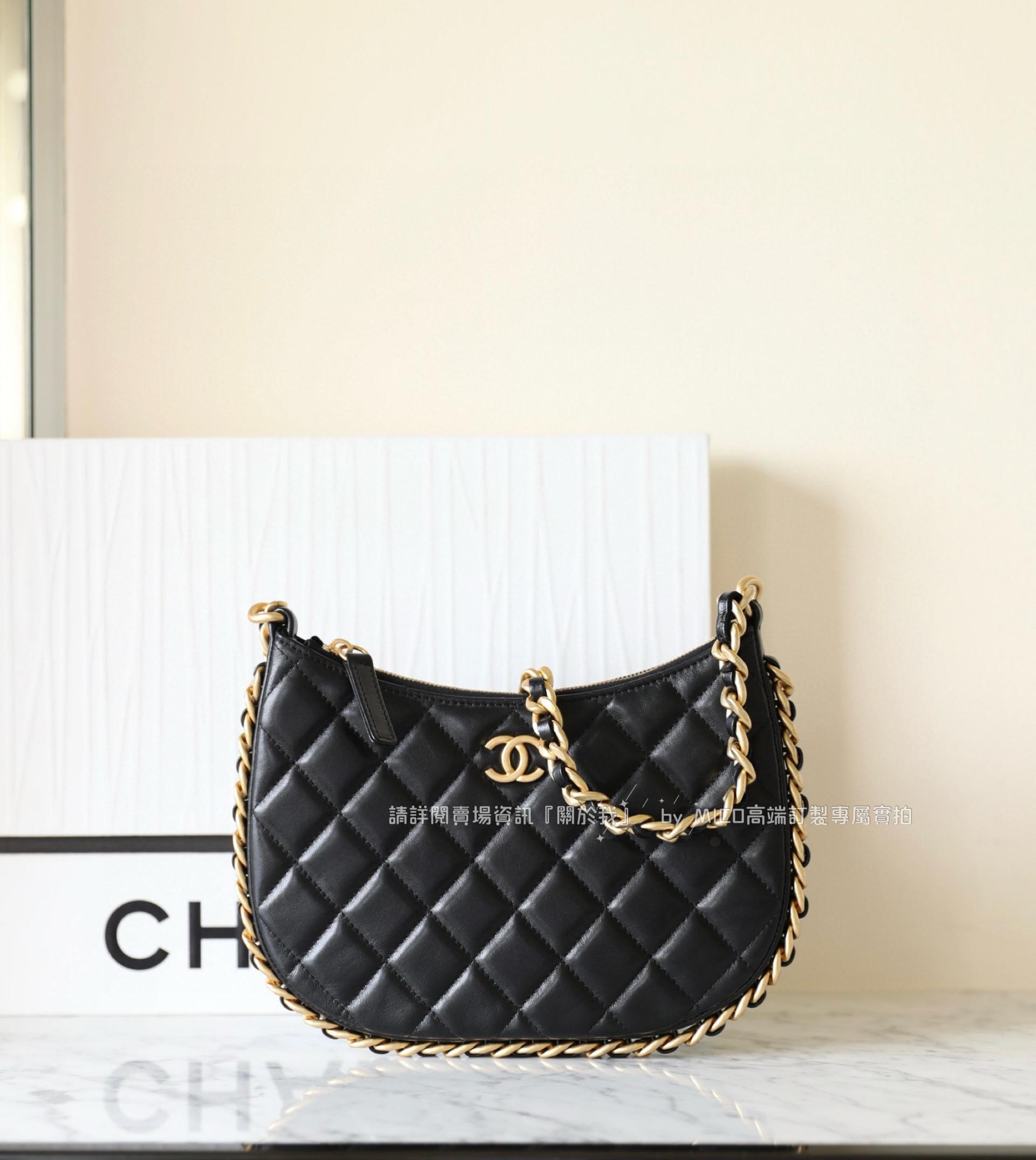 CHANEL 23B季節款 黑色 小號嬉皮HoboBag 彎月包/月亮包 尺寸𝟣𝟧*𝟤𝟥.𝟧*𝟤 𝖼𝗆