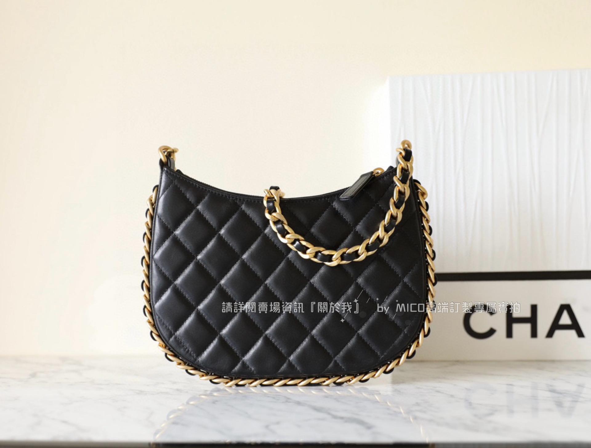 CHANEL 23B季節款 黑色 小號嬉皮HoboBag 彎月包/月亮包 尺寸𝟣𝟧*𝟤𝟥.𝟧*𝟤 𝖼𝗆