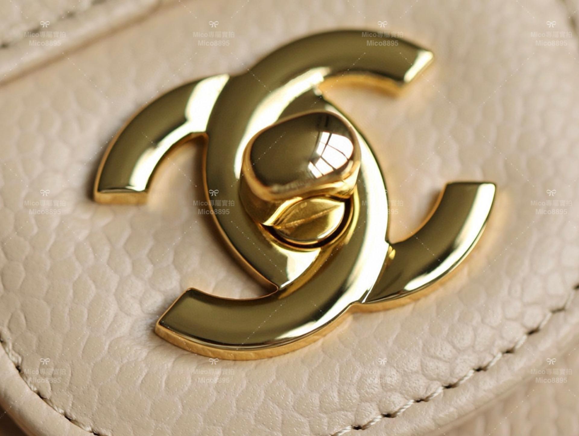 CHANEL 杏色荔枝牛皮/金釦 Clssic Flap Small小號 CF 經典口蓋包 23cm