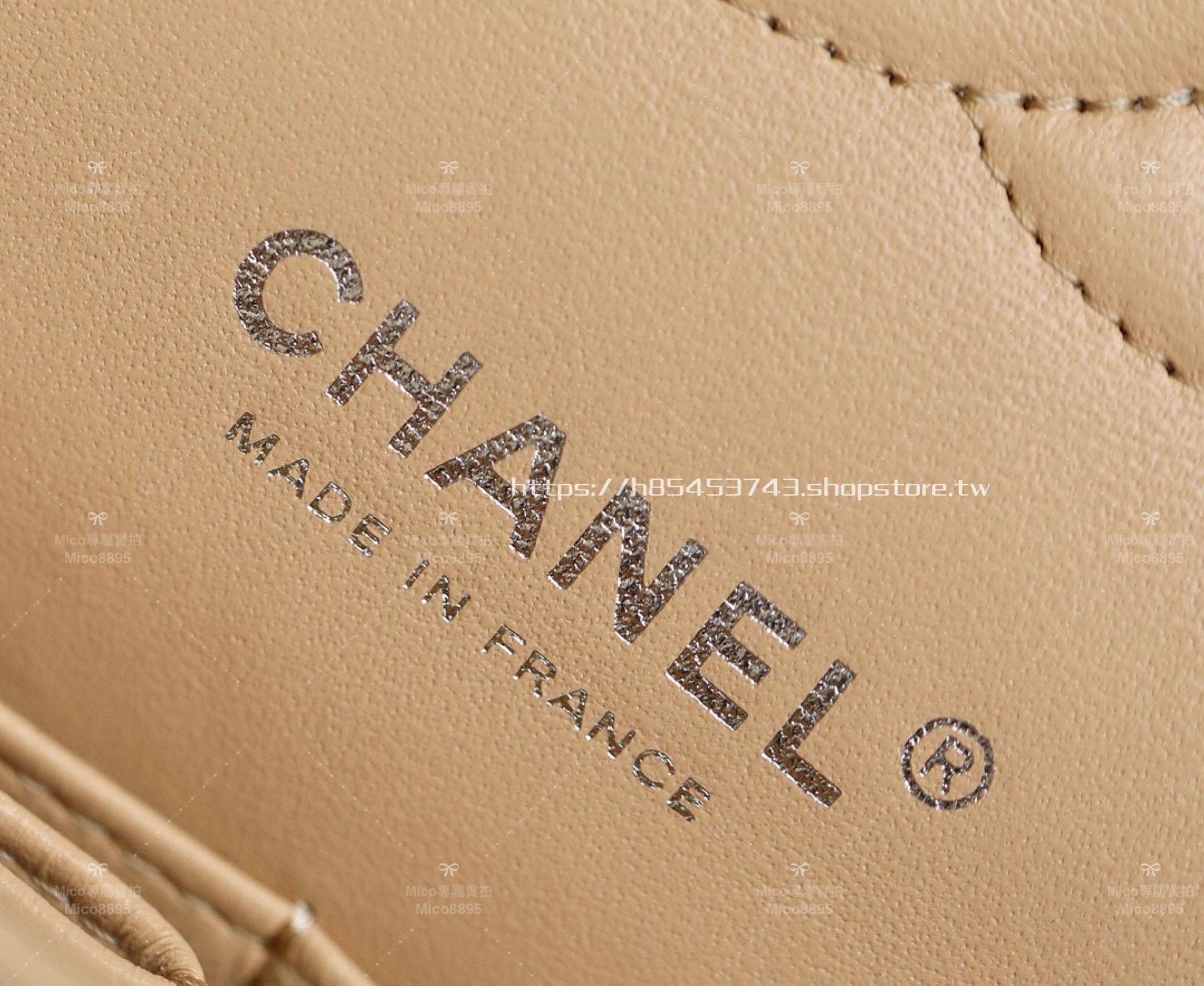 CHANEL 杏色荔枝牛皮/銀釦 Clssic Flap 中號CF 經典口蓋包 25cm