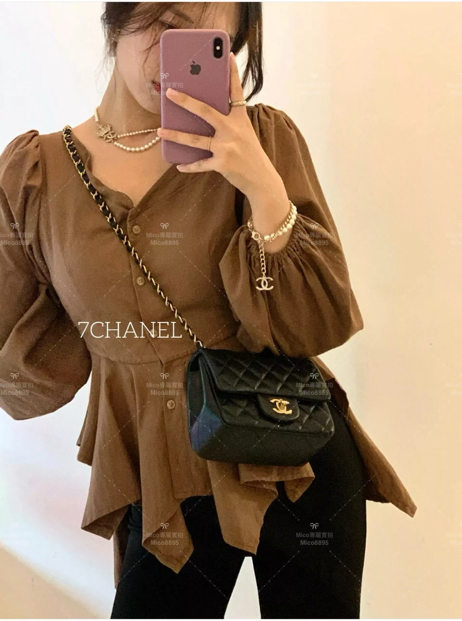 CHANEL 金釦/小羊皮/黑色 Classic Flap mini 方胖子