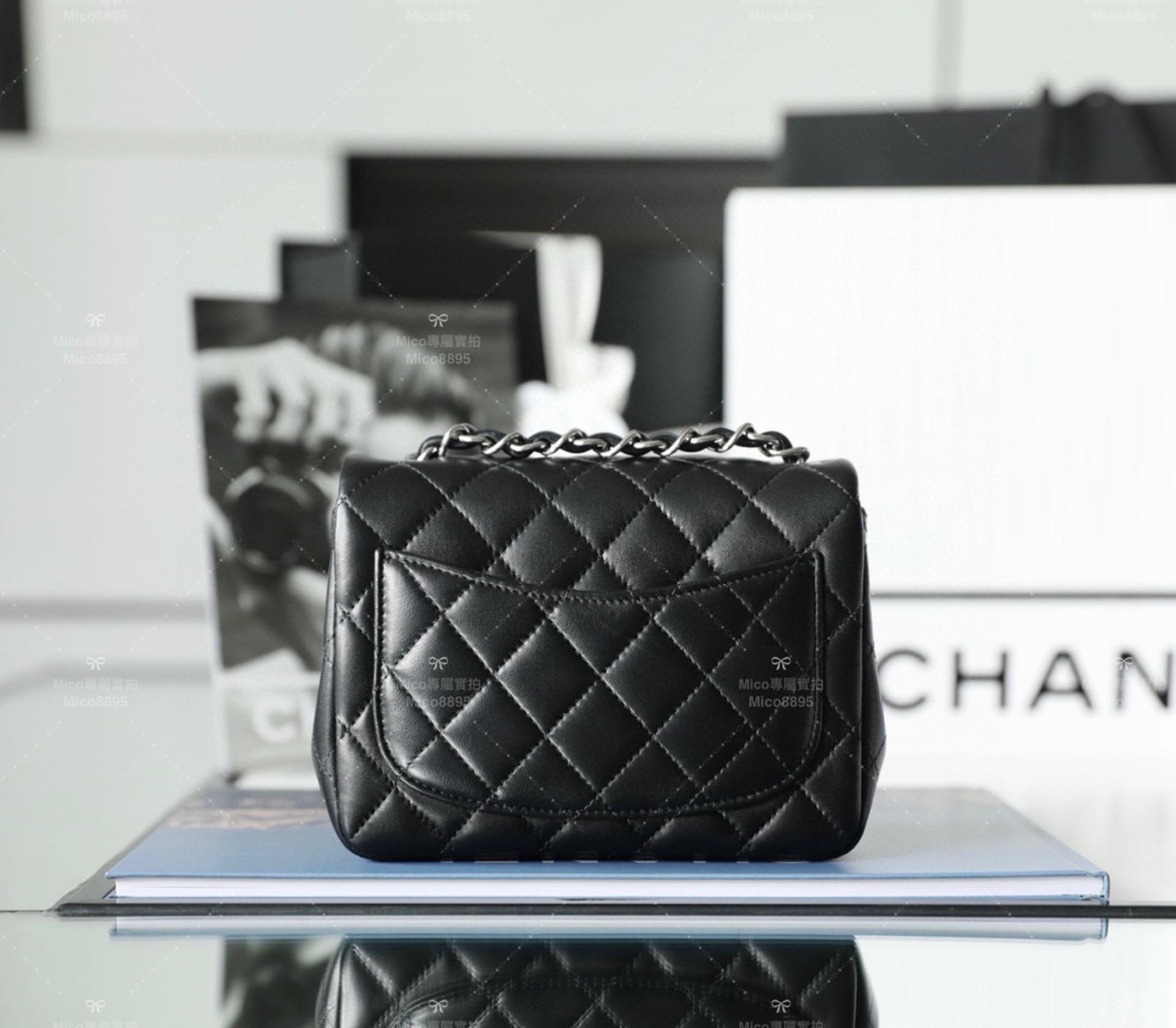 CHANEL 銀釦/小羊皮/黑色 Classic Flap mini 方胖子