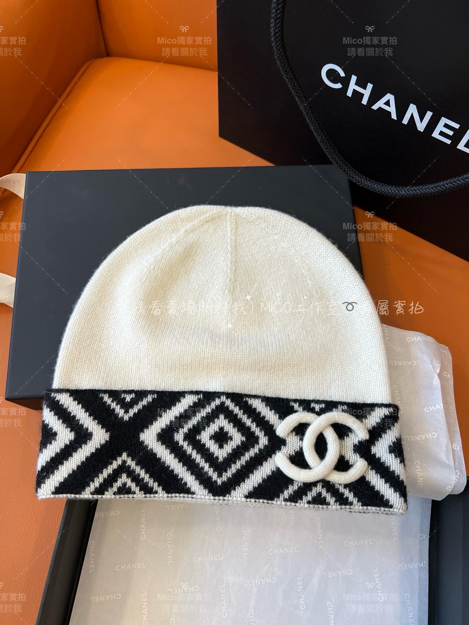 Chanel 22A季節款 幾何圖形系列 白色山羊絨毛帽 均碼