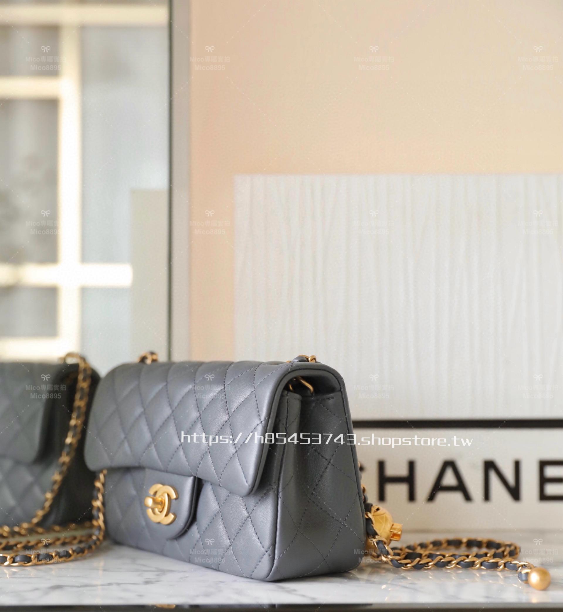 CHANEL 23K季節款 季節色 金球系列口蓋包 深灰色 20cm