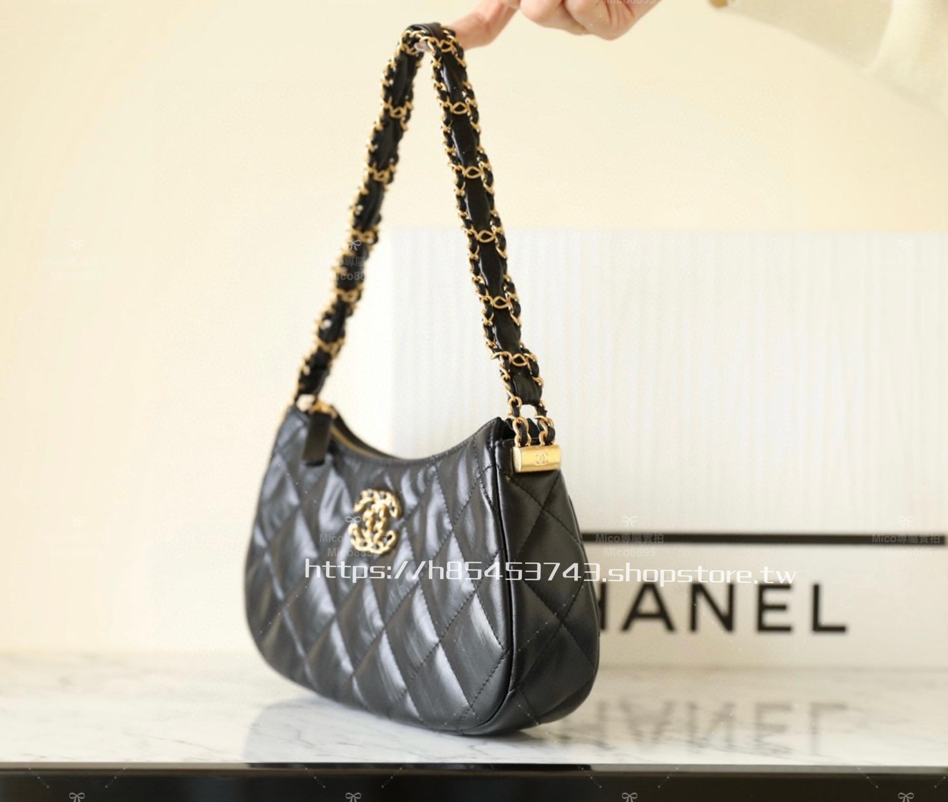 CHANEL 23K秋冬 19Bag系列 黑色小牛皮/腋下包 大號/23cm