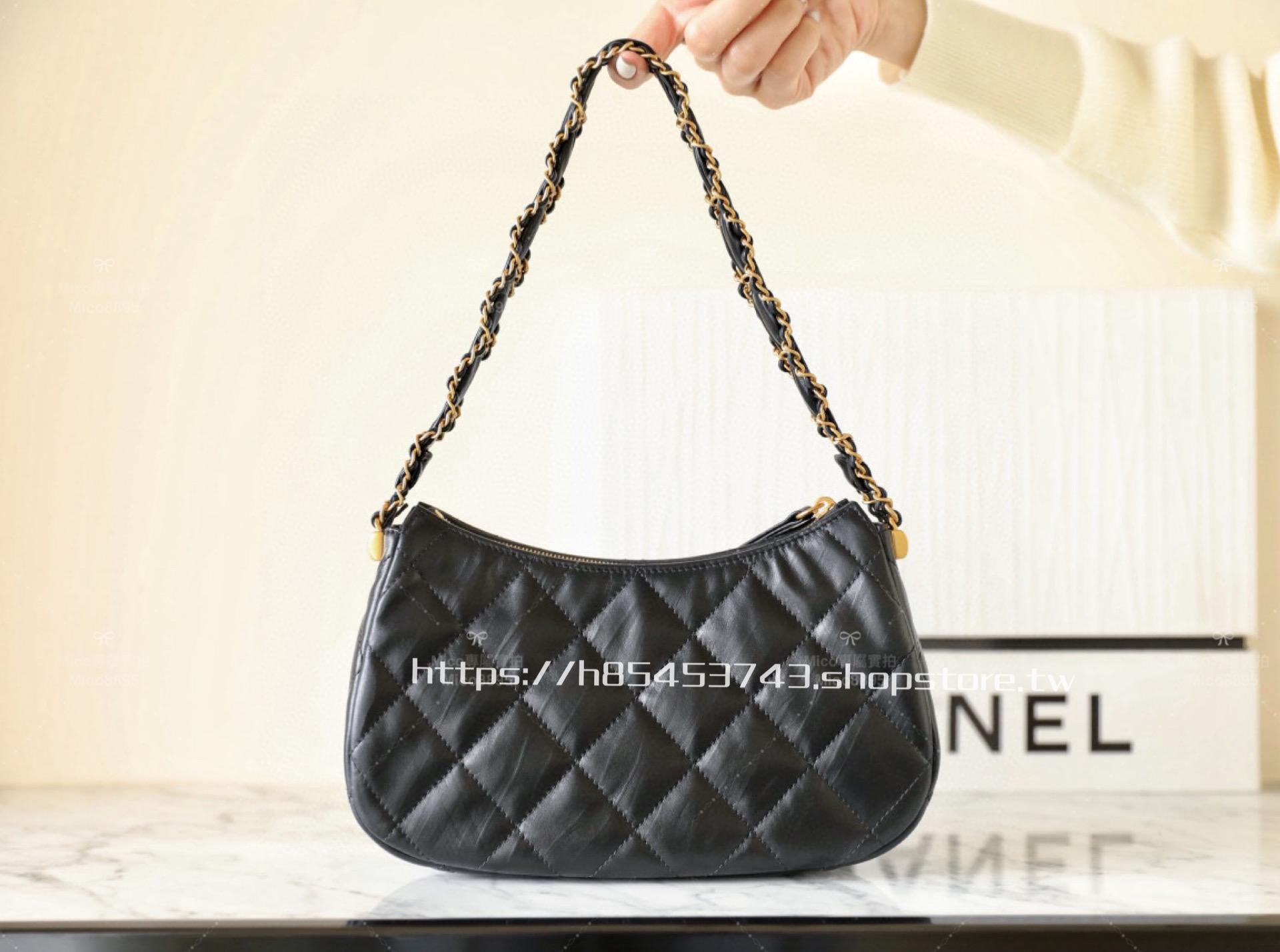 CHANEL 23K秋冬 19Bag系列 黑色小牛皮/腋下包 大號/23cm