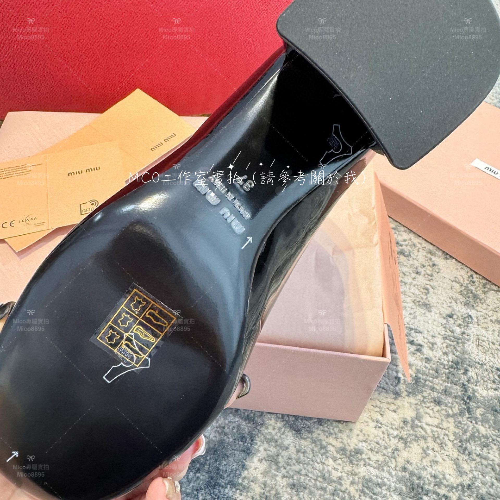 Miumiu 學院風 黑色漆皮金幣高跟樂福鞋 6.5cm 35-39