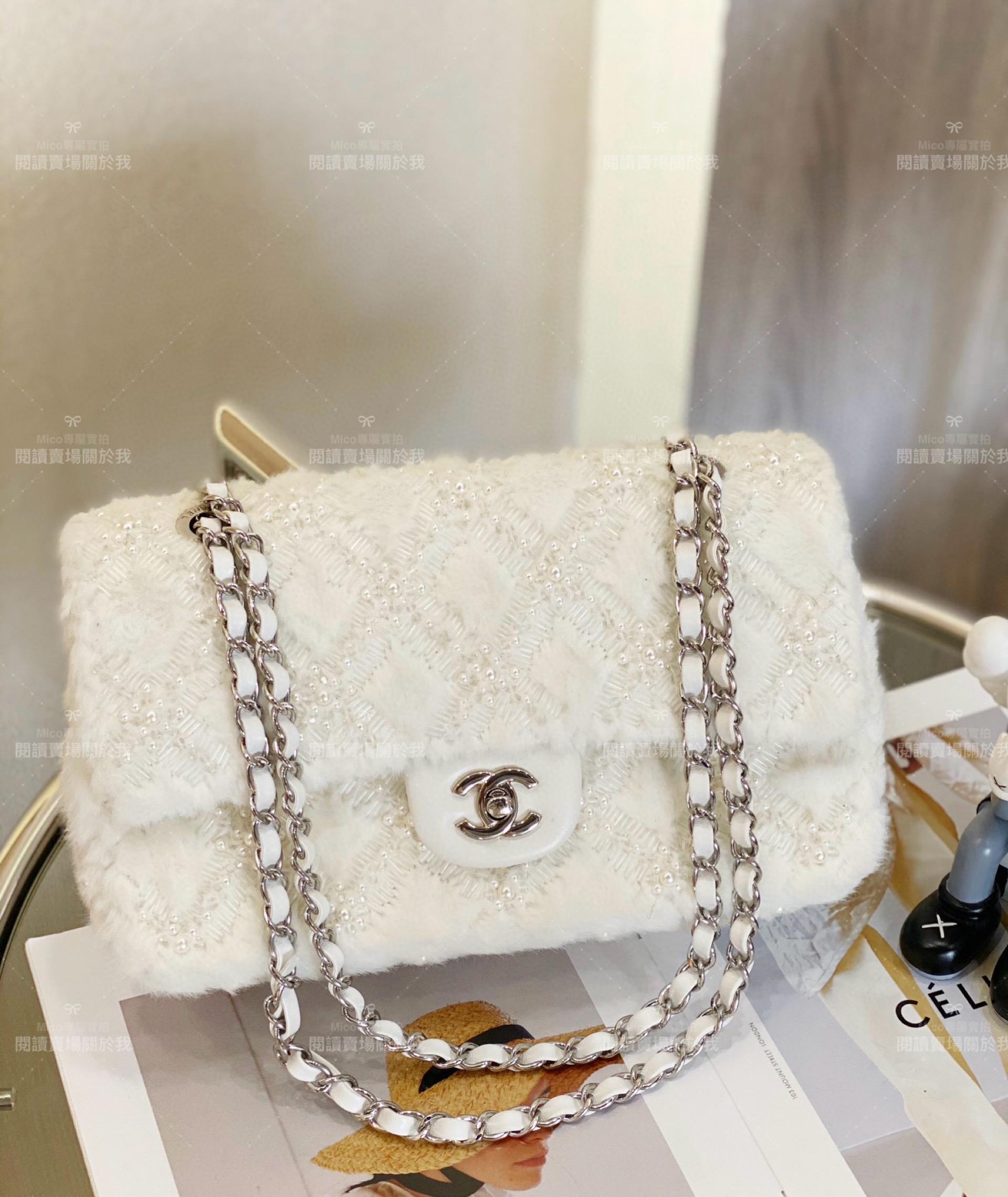 Mico高訂｜CHANEL 收藏級別 白色 銀釦 22SS純手工製作 秋冬款毛呢CF口蓋包 25cm