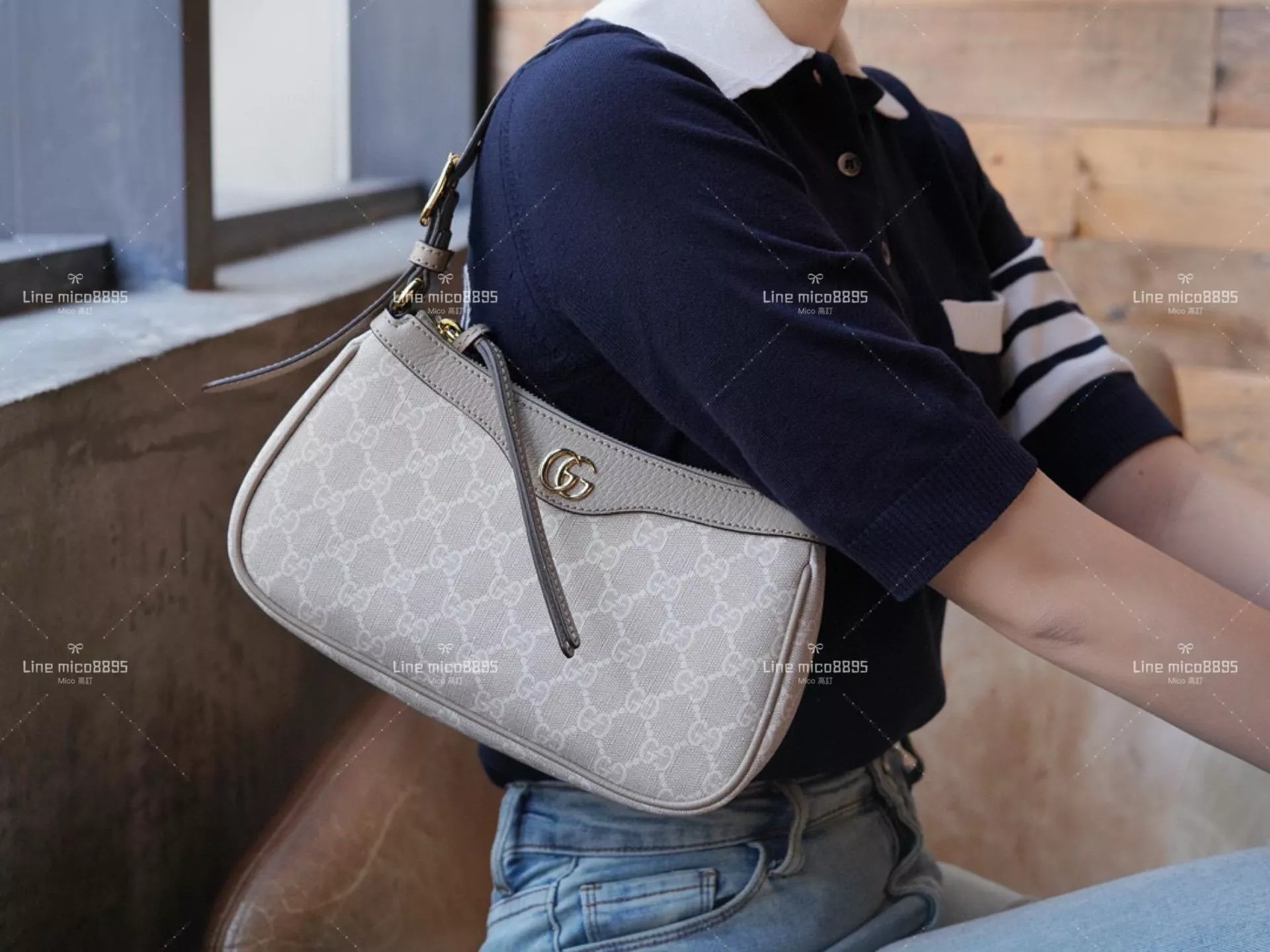 Gucci Ophidia系列 小號手袋 燕麥色GG 25cm