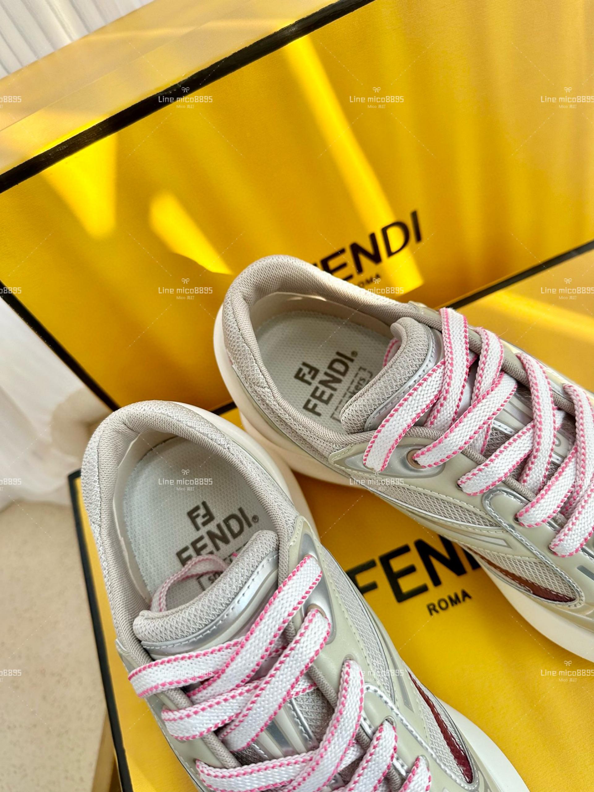 FENDI·芬迪 新款 First 1系列 粉色 網面系帶厚底休閒運動鞋 35-39