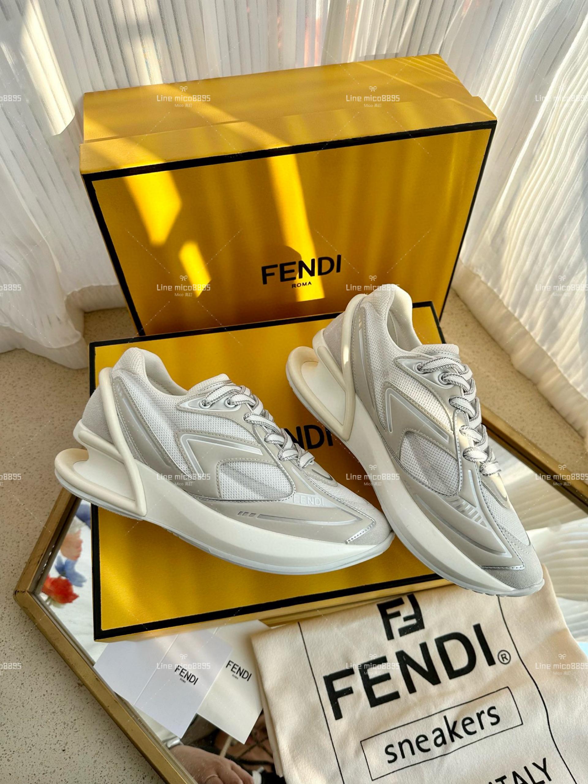 FENDI·芬迪 新款 First 1系列 白灰色 網面系帶厚底休閒運動鞋 35-39