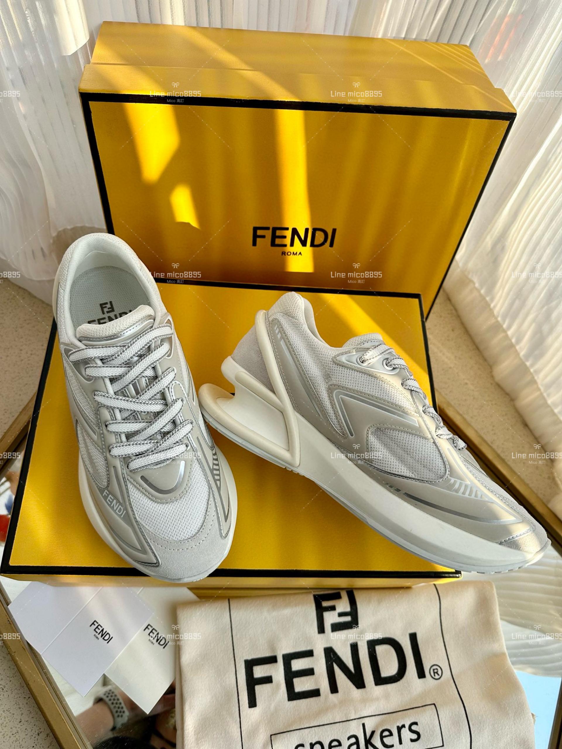 FENDI·芬迪 新款 First 1系列 白灰色 網面系帶厚底休閒運動鞋 35-39