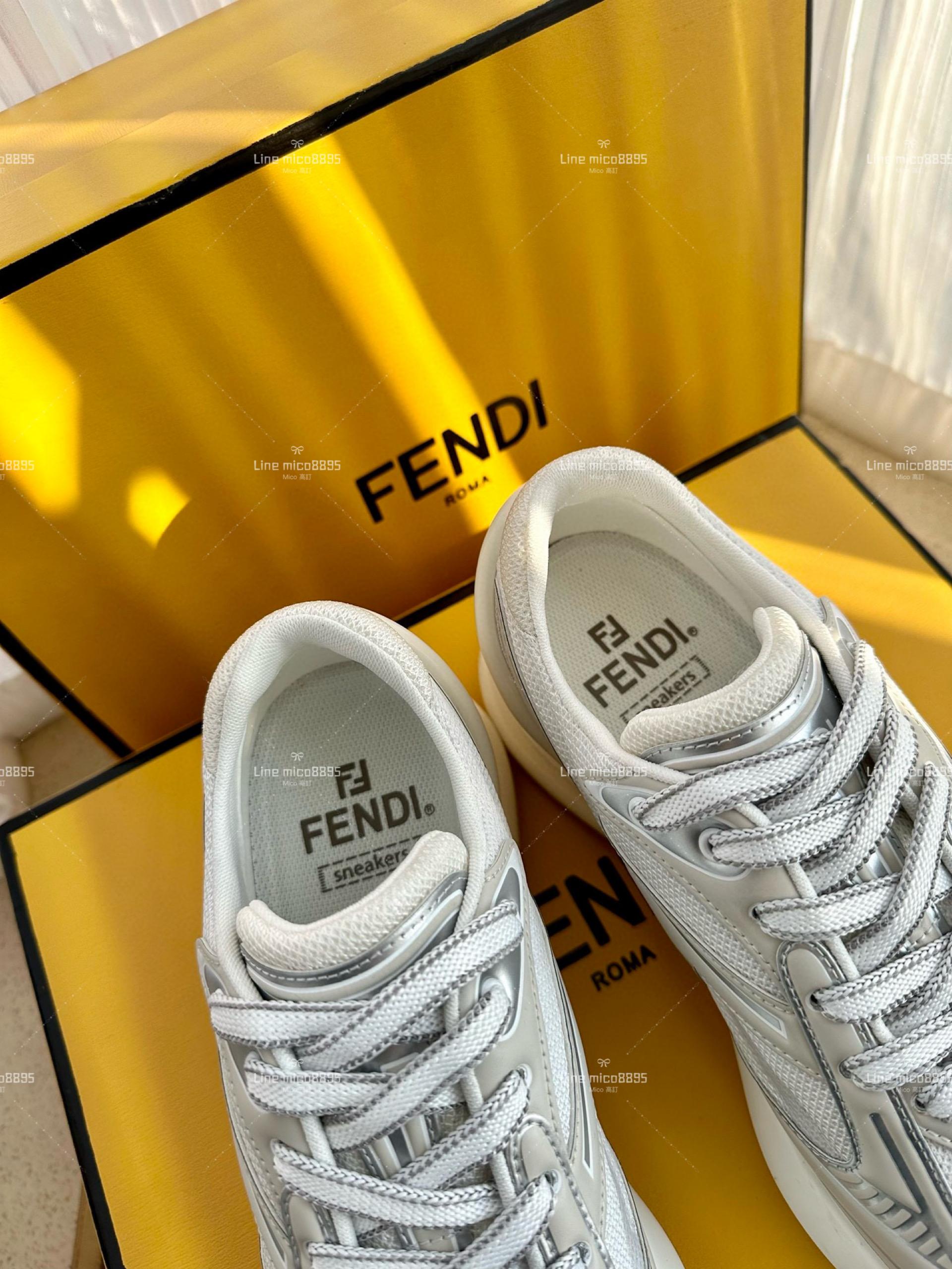 FENDI·芬迪 新款 First 1系列 白灰色 網面系帶厚底休閒運動鞋 35-39