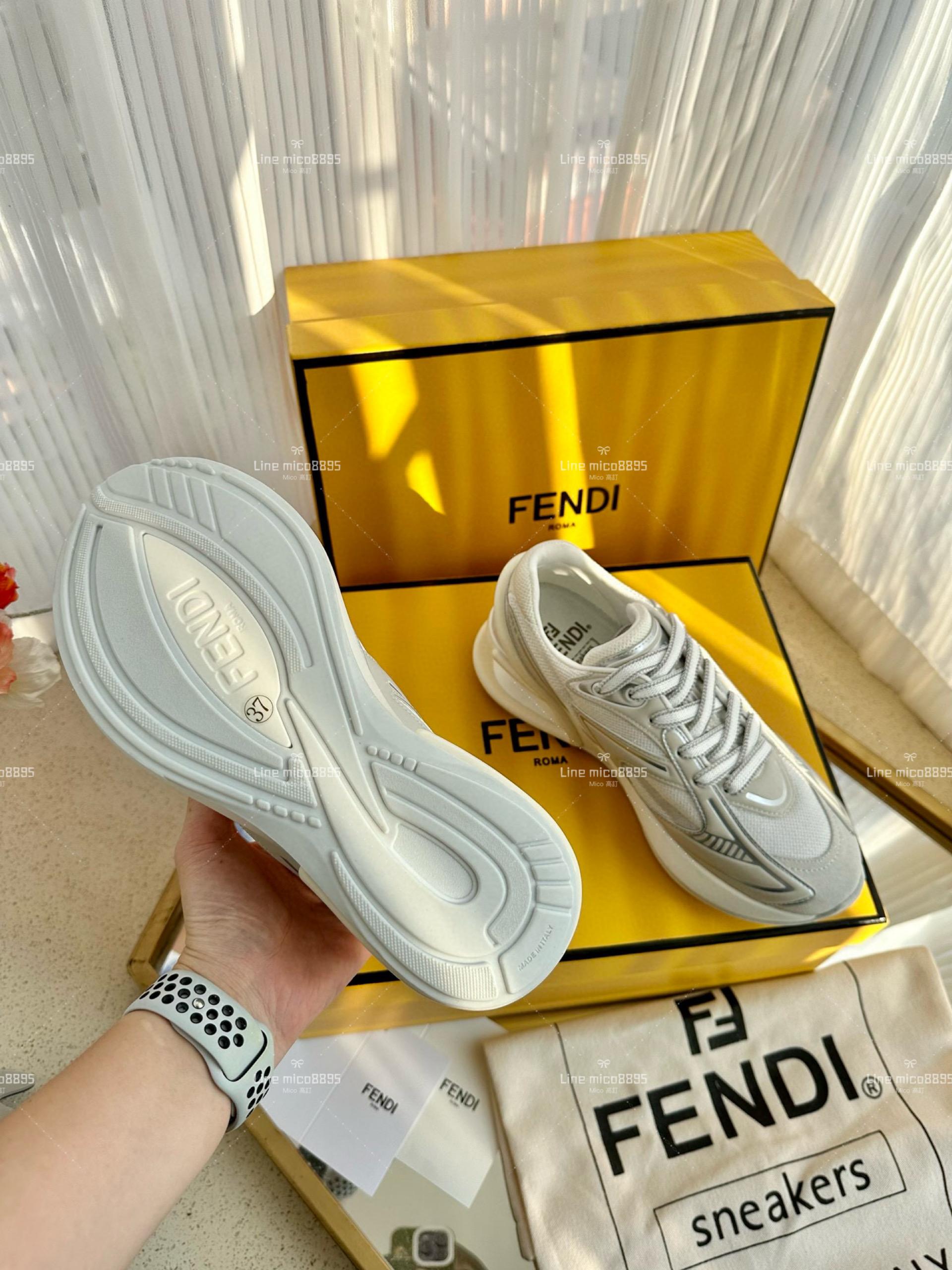 FENDI·芬迪 新款 First 1系列 白灰色 網面系帶厚底休閒運動鞋 35-39