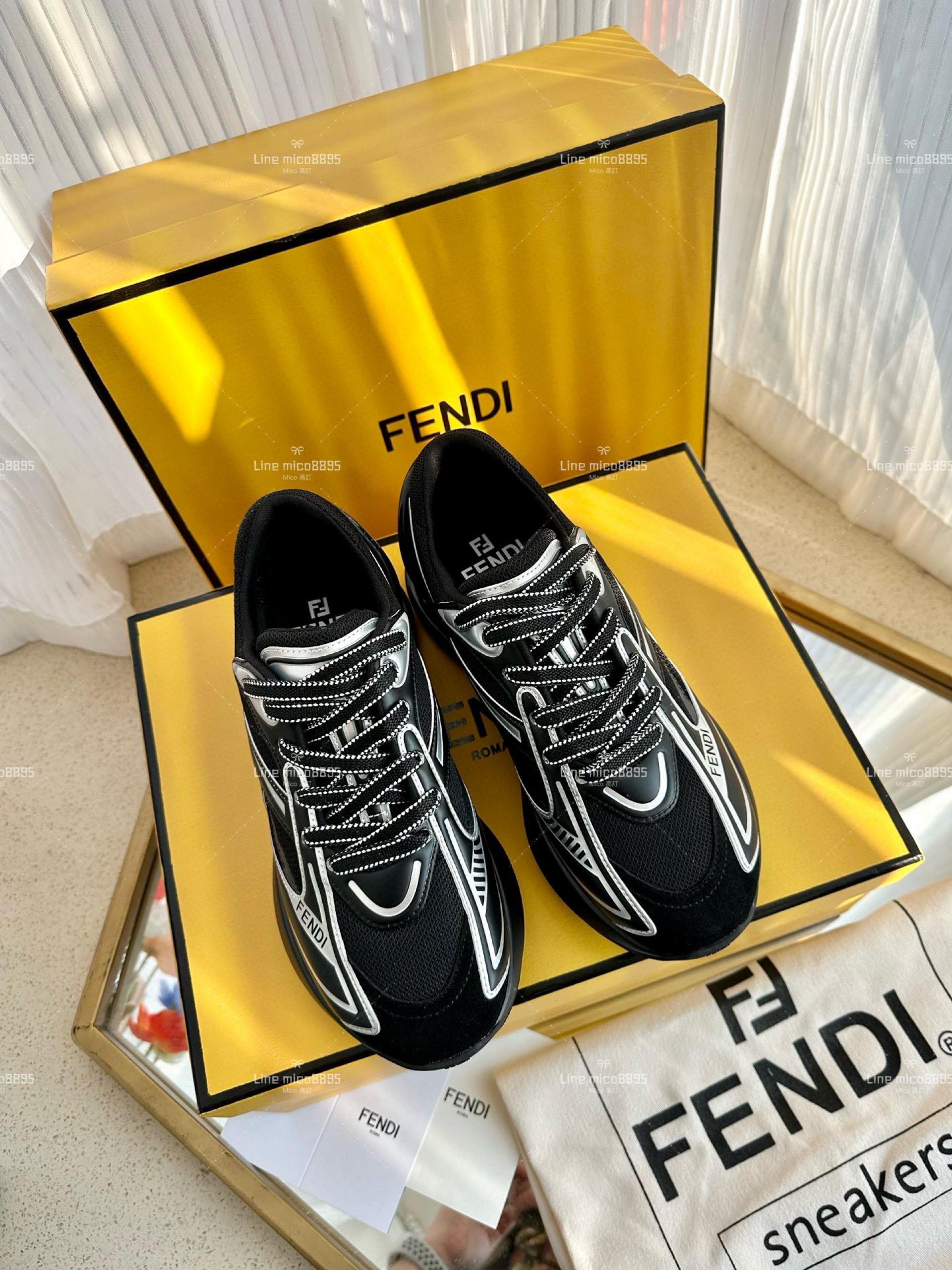 FENDI·芬迪 新款 First 1系列 黑色 網面系帶厚底休閒運動鞋 35-39