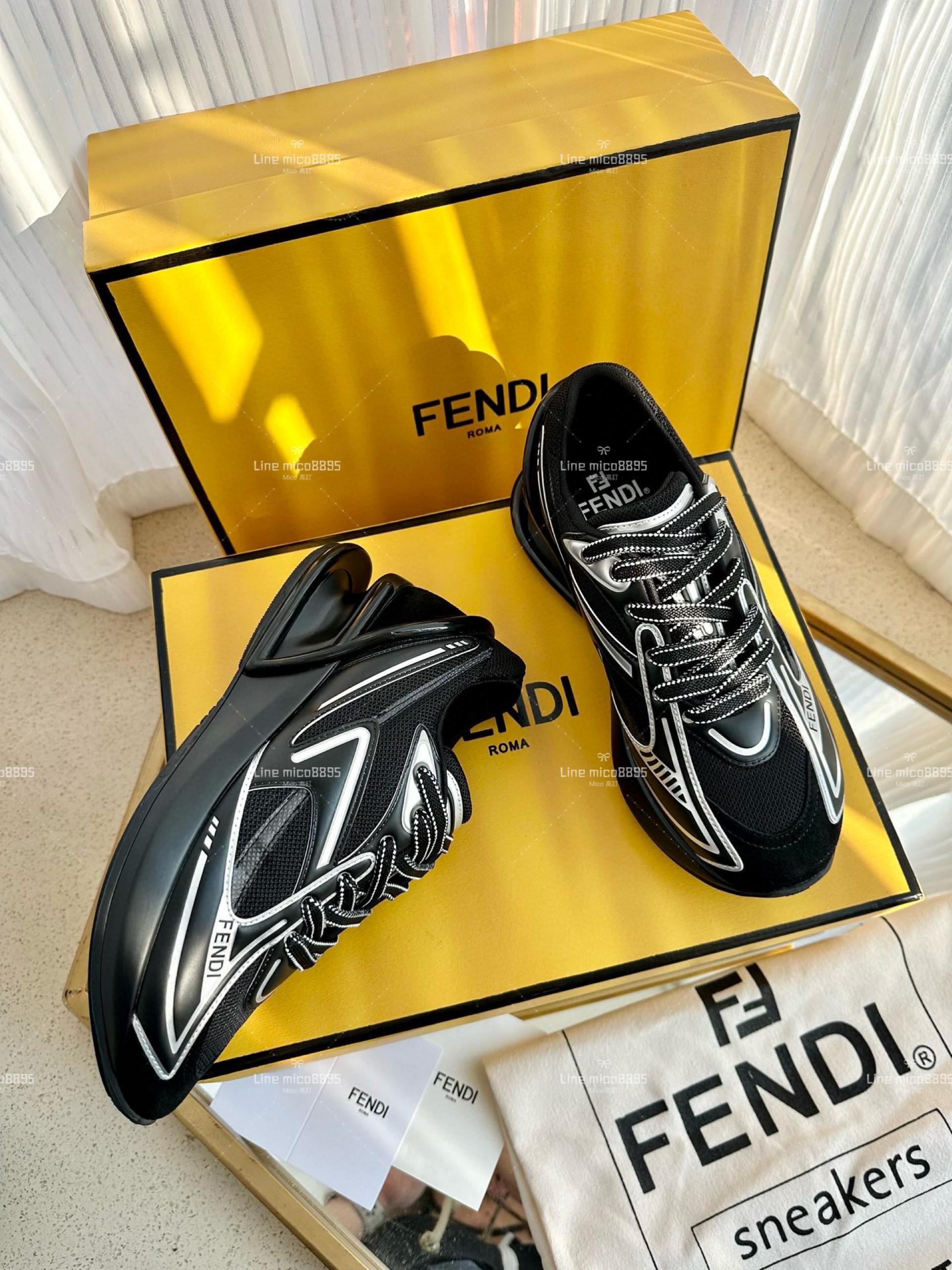 FENDI·芬迪 新款 First 1系列 黑色 網面系帶厚底休閒運動鞋 35-39