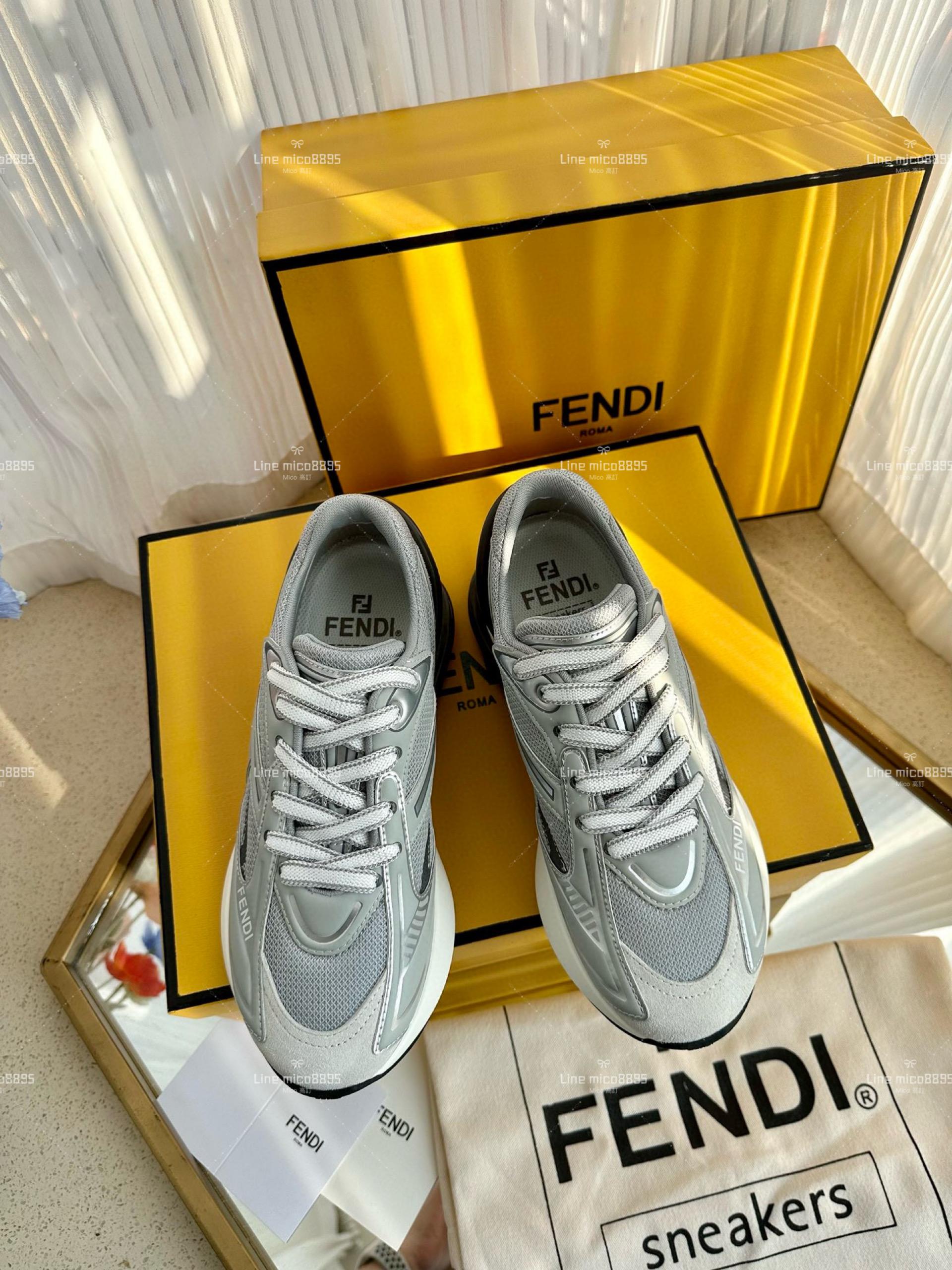 FENDI·芬迪 新款 First 1系列 灰色 網面系帶厚底休閒運動鞋 35-39