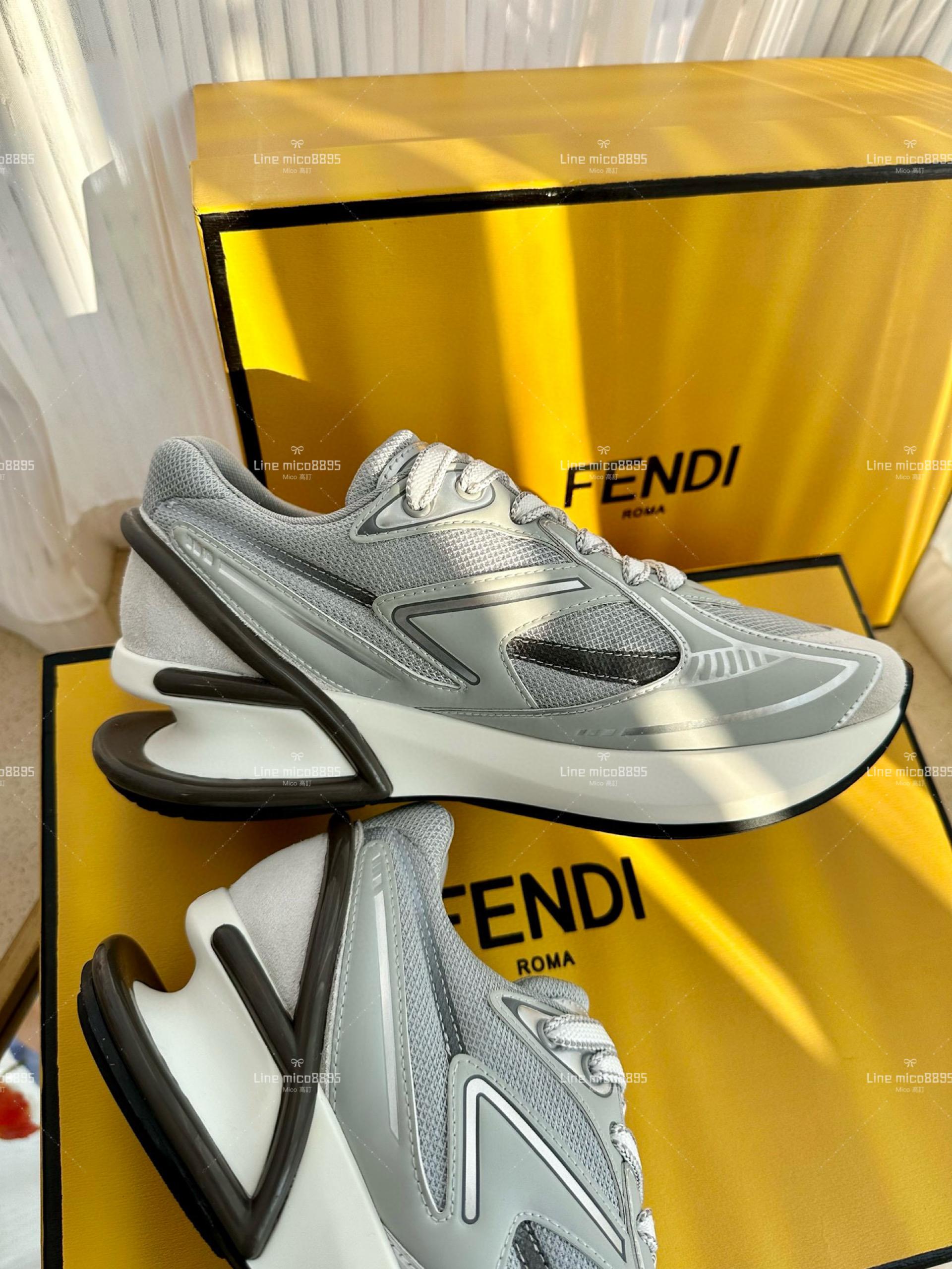 FENDI·芬迪 新款 First 1系列 灰色 網面系帶厚底休閒運動鞋 35-39