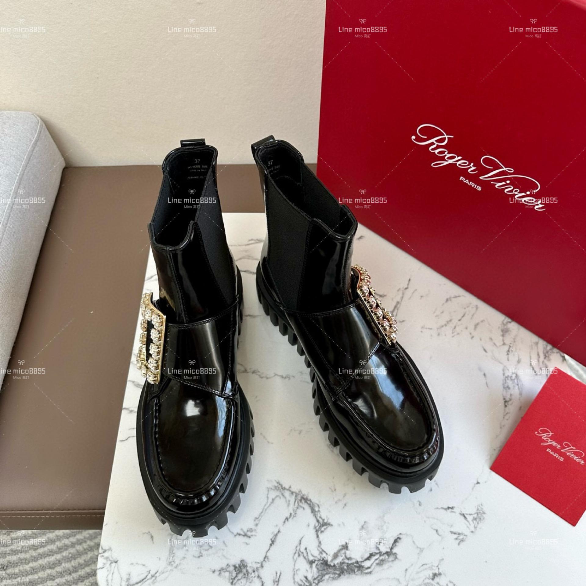 Roger Vivier 鑽釦 Viv' Go-Thick系列 厚底切爾西踝靴/短靴 35-39