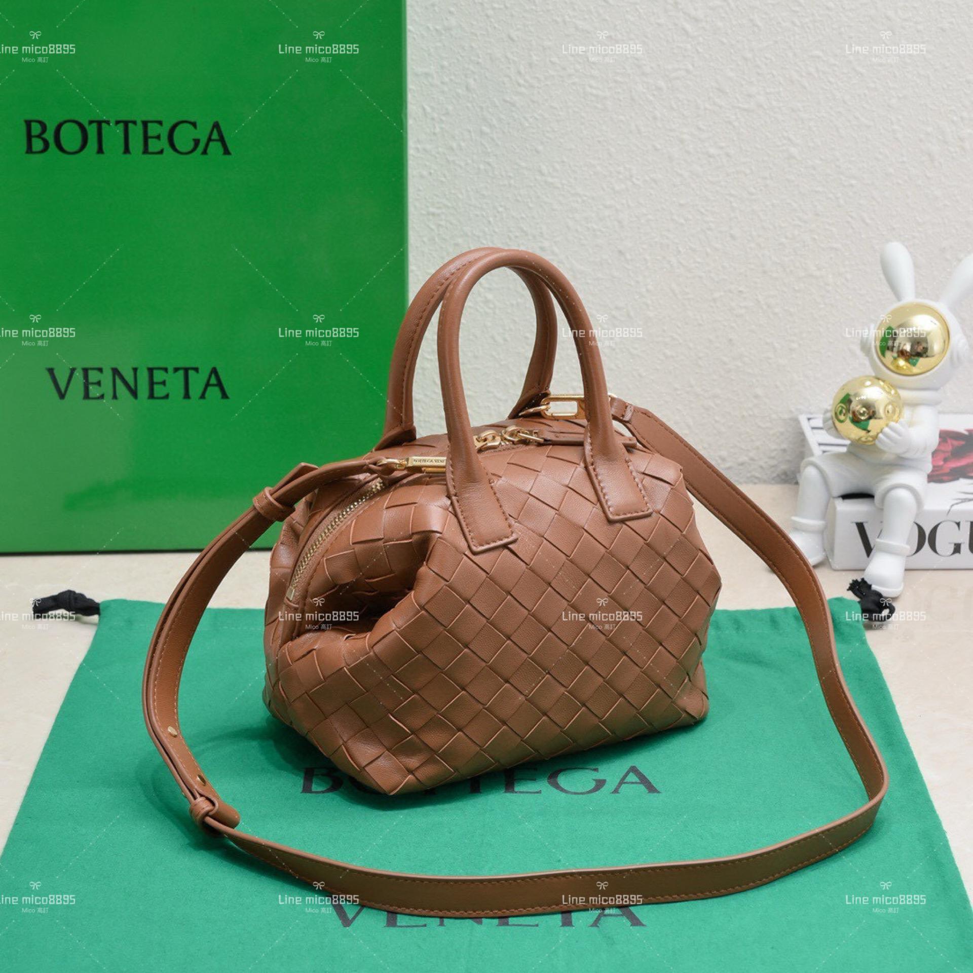 Bottega Veneta 小號 焦糖色 Intrecciato bauletto 保齡球編織包/保齡球包 20cm