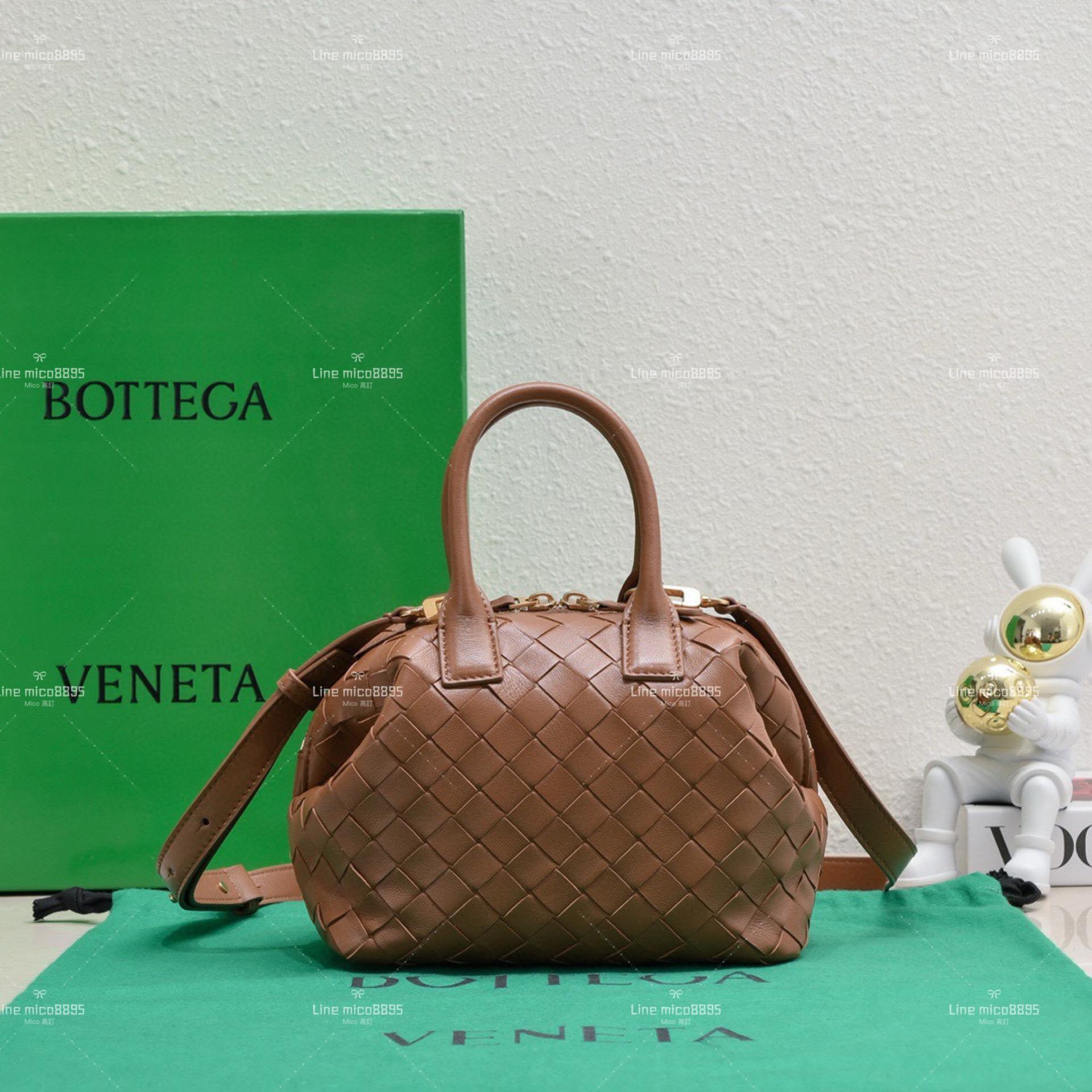 Bottega Veneta 小號 焦糖色 Intrecciato bauletto 保齡球編織包/保齡球包 20cm