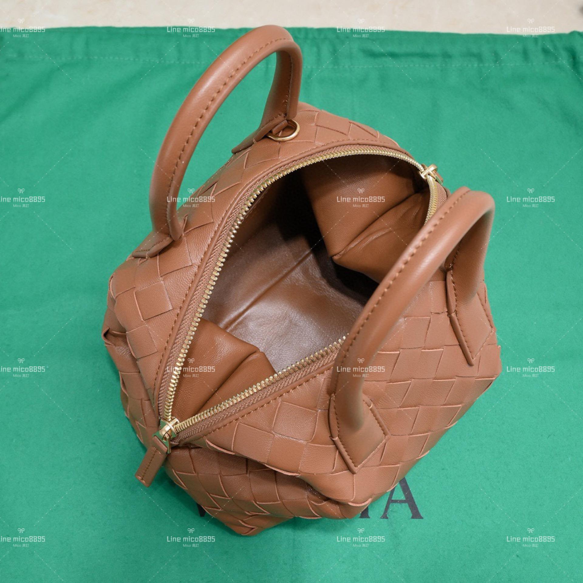 Bottega Veneta 小號 焦糖色 Intrecciato bauletto 保齡球編織包/保齡球包 20cm