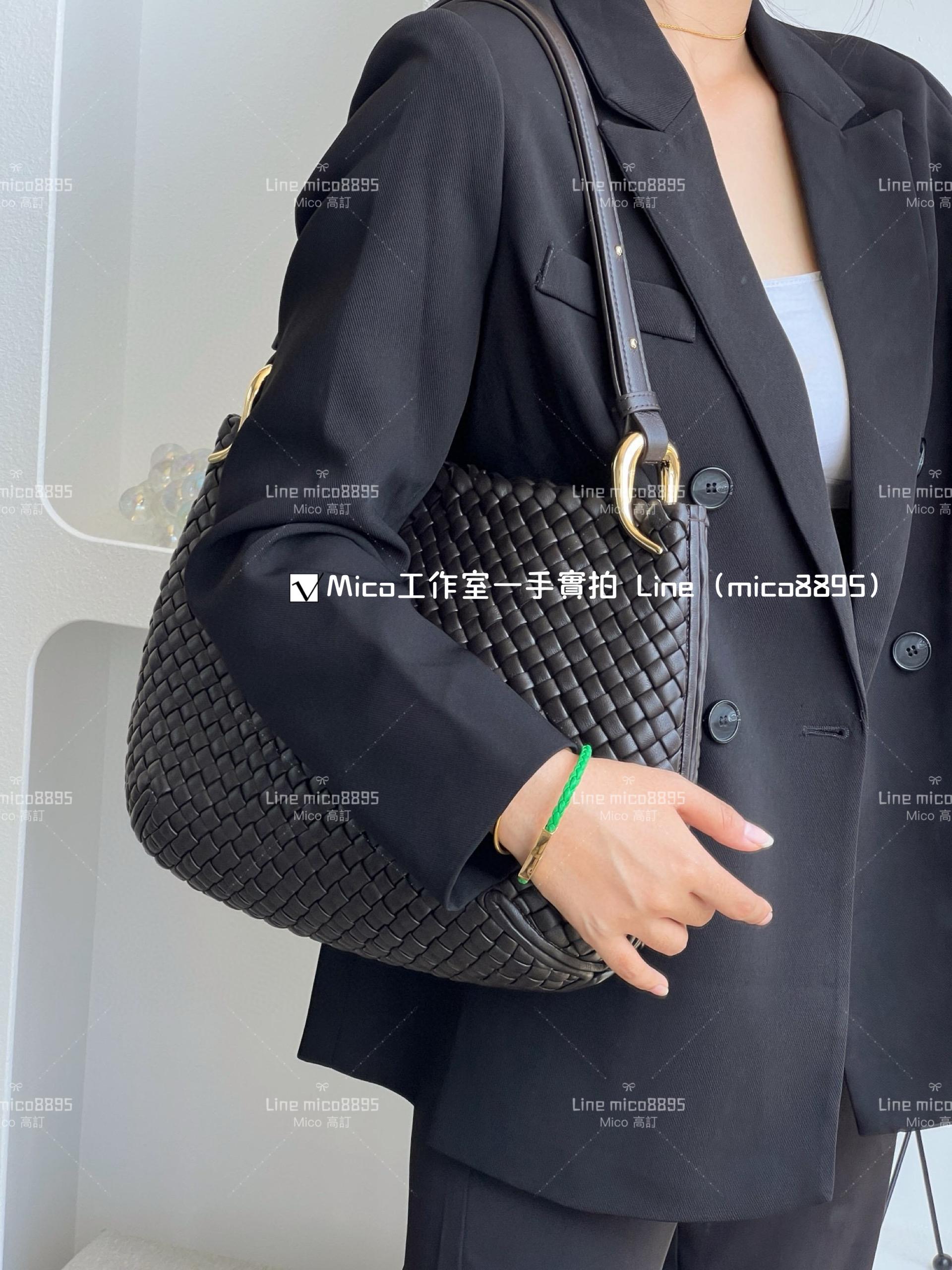 BV 羔羊皮編織 巧克力色 Clicker Bag 大號 36cm 低調簡約款 通勤包