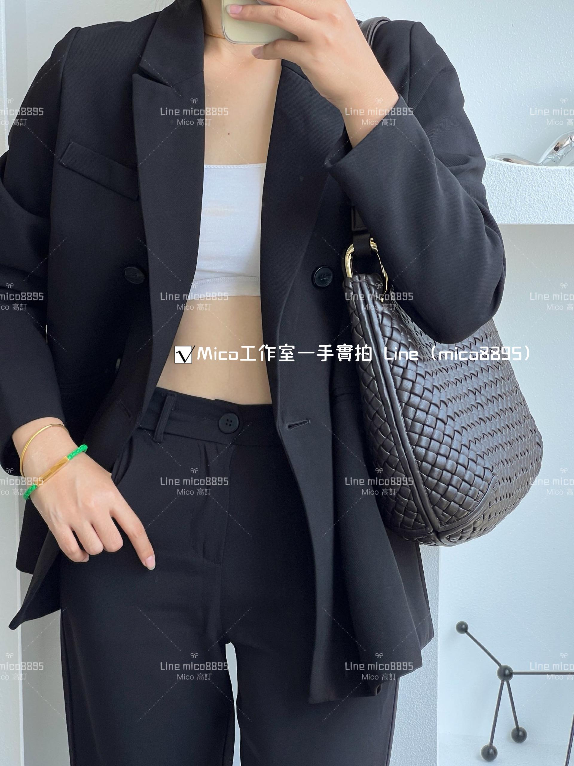 BV 羔羊皮編織 巧克力色 Clicker Bag 大號 36cm 低調簡約款 通勤包