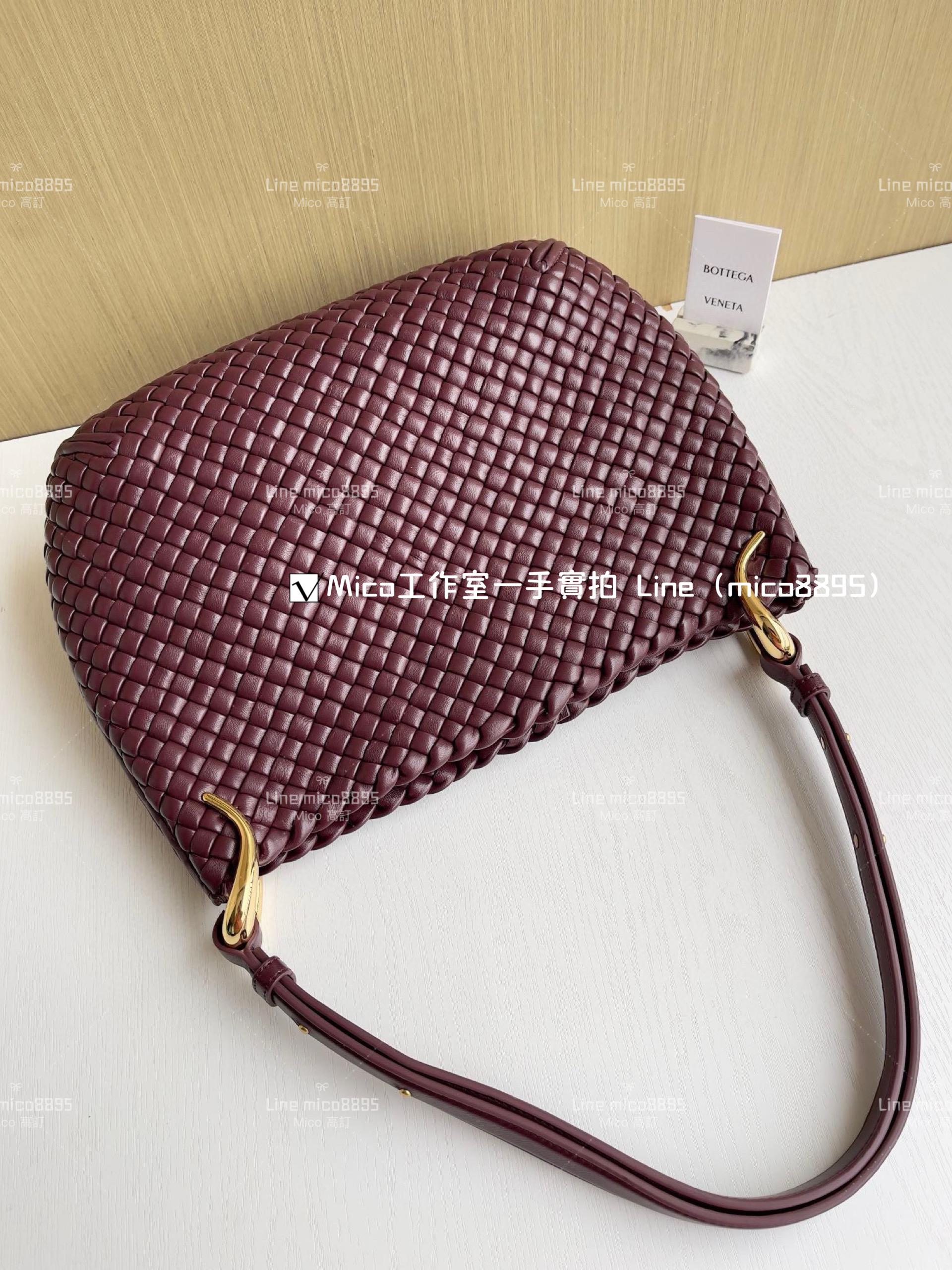 BV 羔羊皮編織 波爾多紅 Clicker Bag 大號 36cm 低調簡約款 通勤包