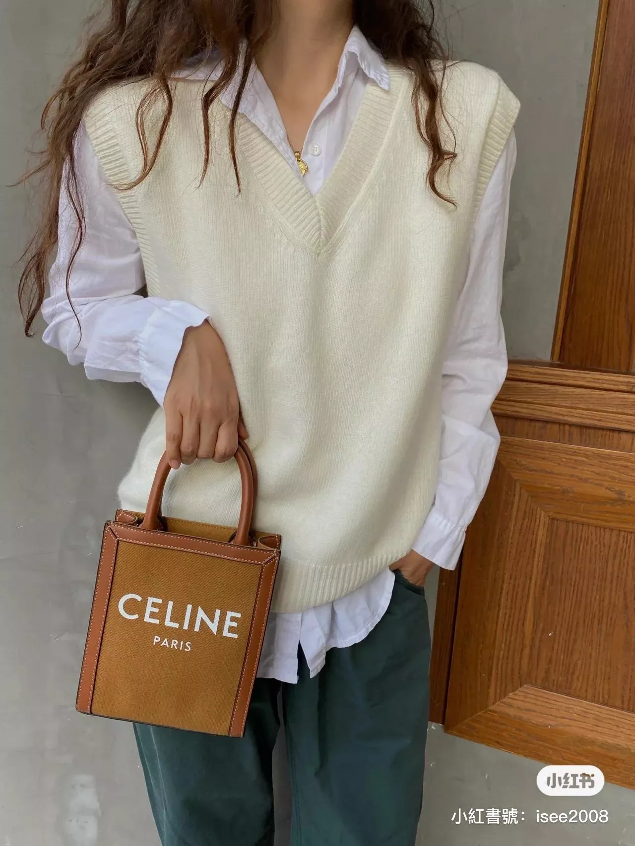 Celine 棕色帆布 字母 mini Tote 托特包/琴譜包 17*21cm