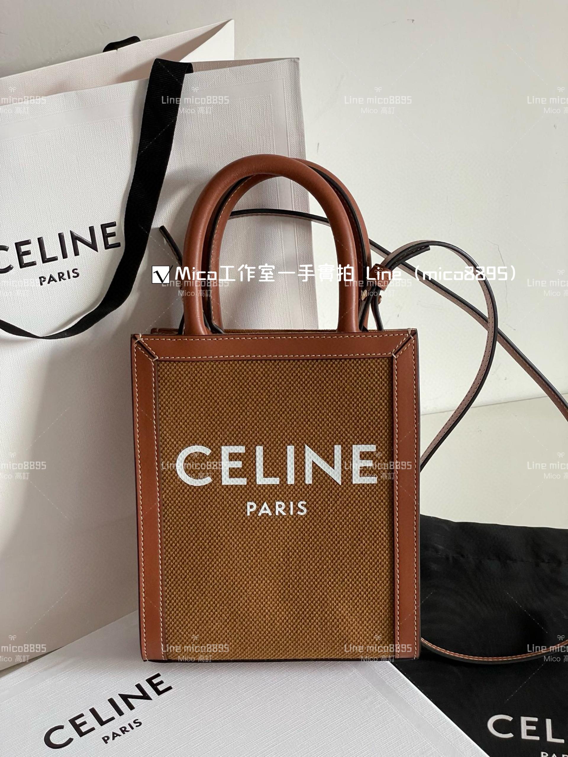 Celine 棕色帆布 字母 mini Tote 托特包/琴譜包 17*21cm