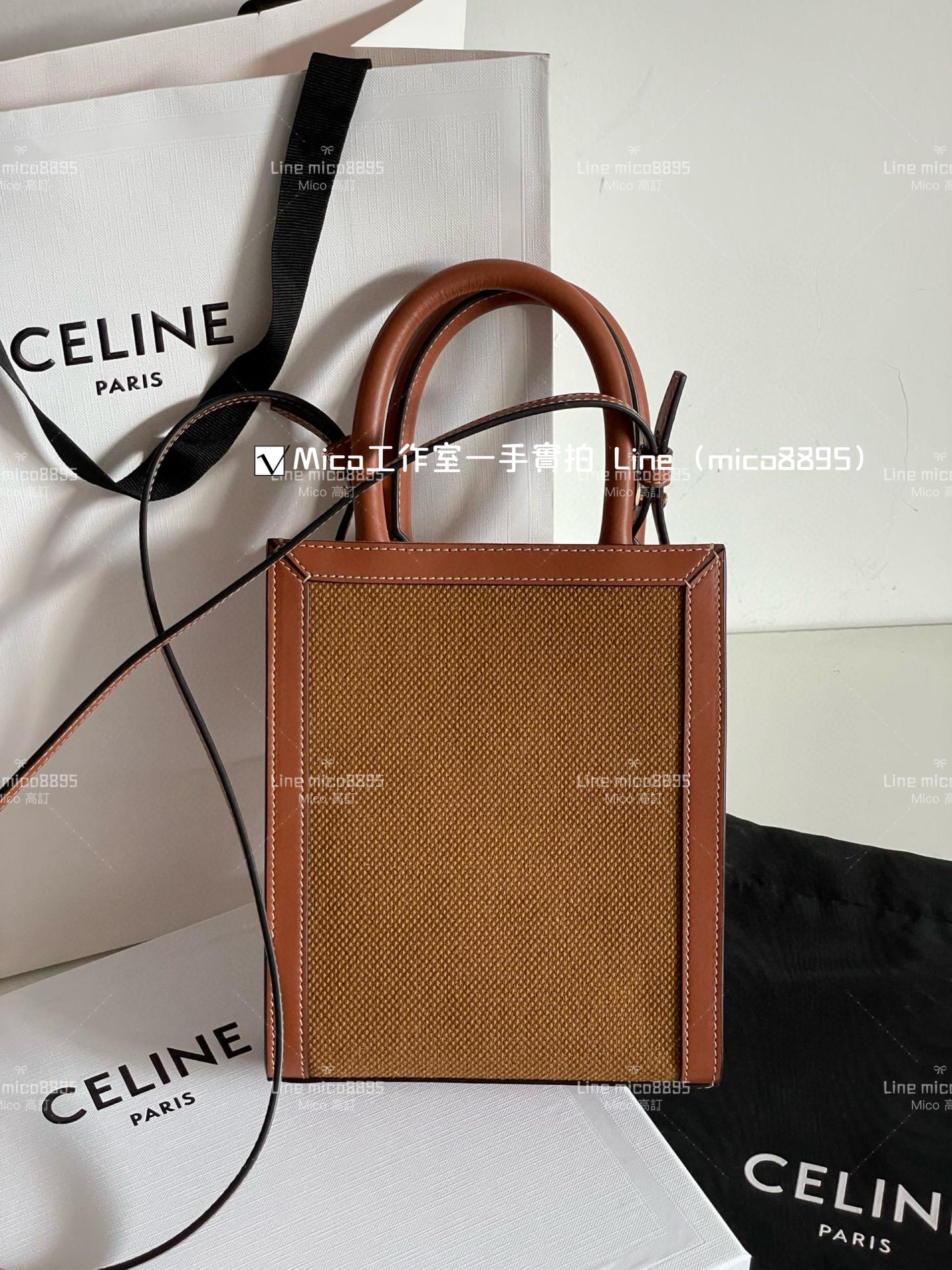 Celine 棕色帆布 字母 mini Tote 托特包/琴譜包 17*21cm